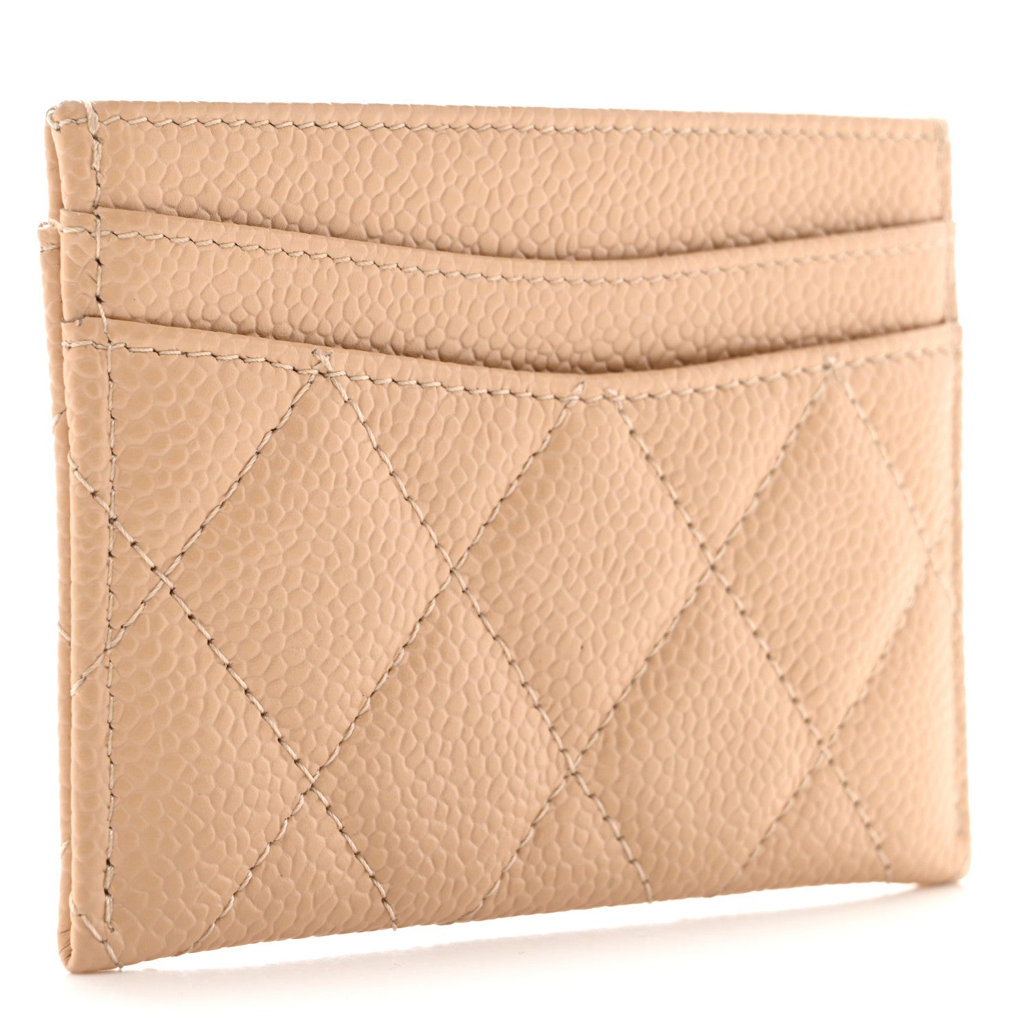 Caviar Quilted Card Holder Beige