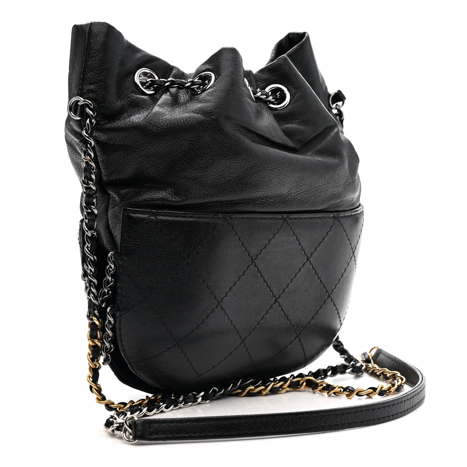 Chanel Calfskin Quilted Small Gabrielle Bucket Black