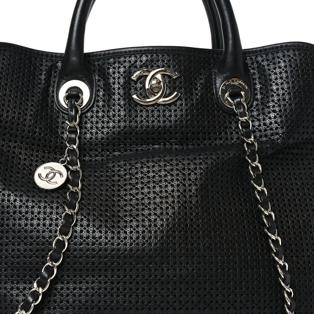 Chanel Calfskin Perforated Up In The Air Tote Black