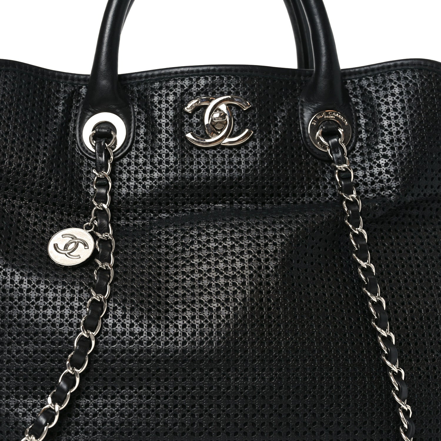 Chanel Calfskin Perforated Up In The Air Tote Black