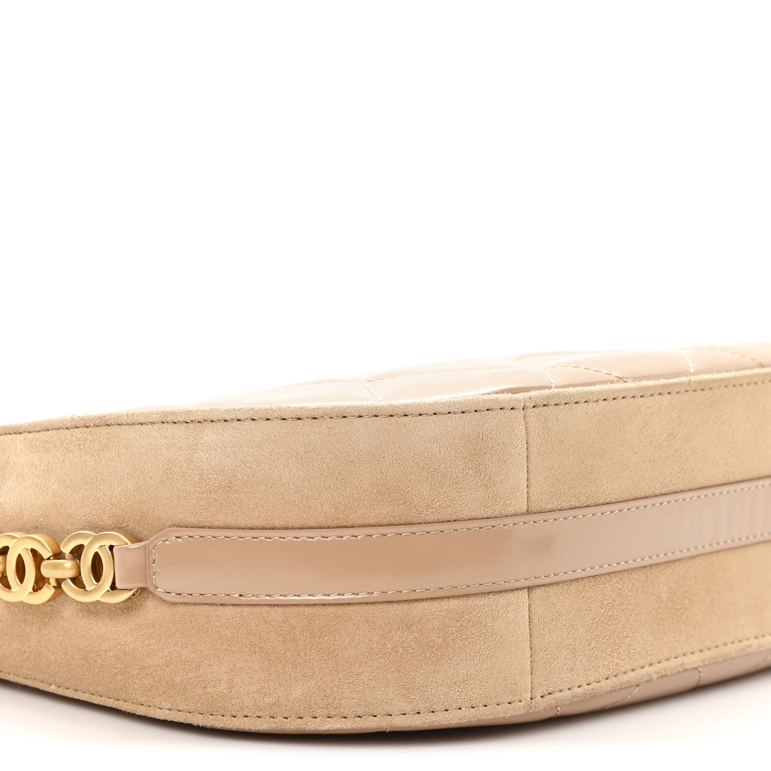 Chanel Shiny Calfskin Suede Goatskin Quilted Hobo Beige
