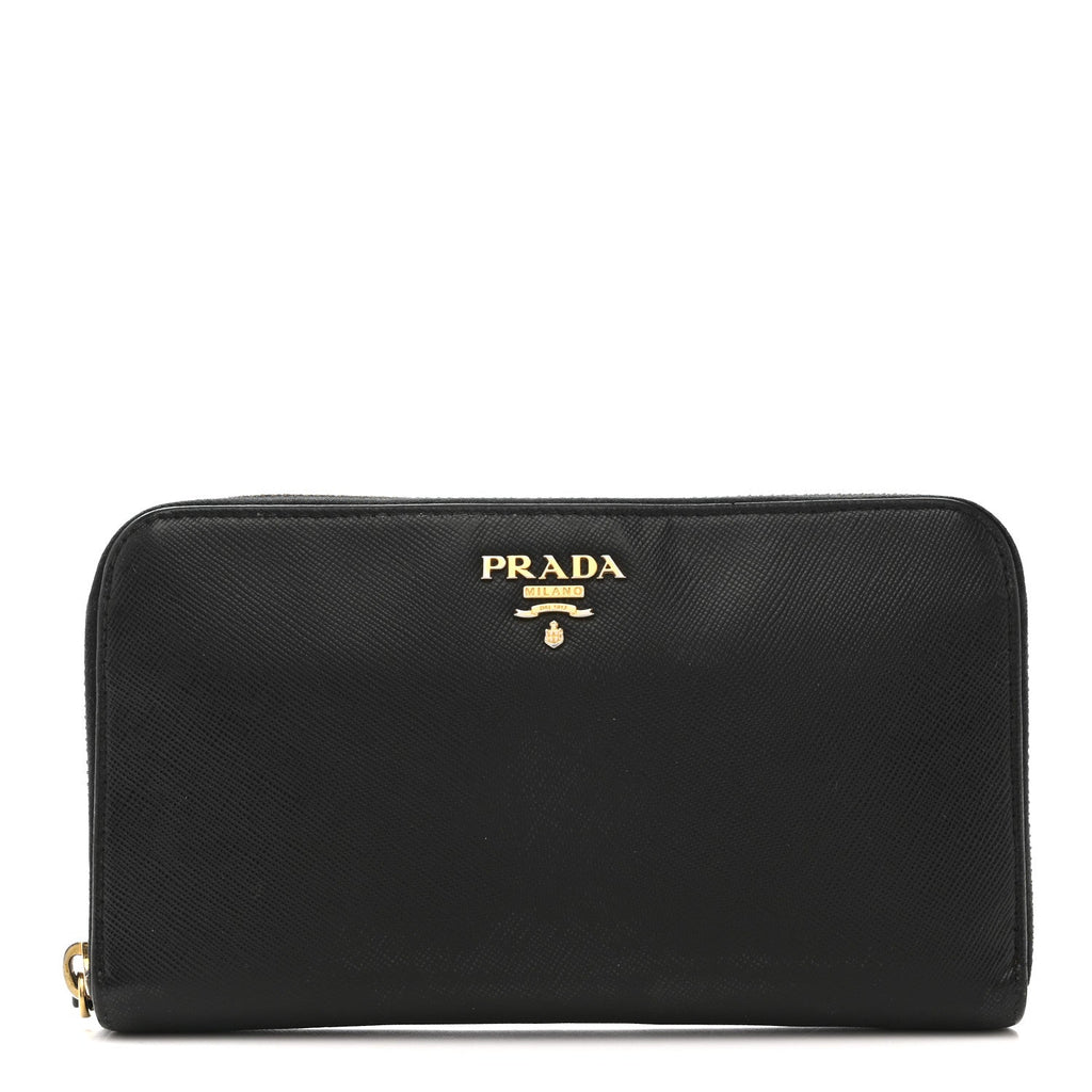 Prada Saffiano Metal Zip Around Wallet Black