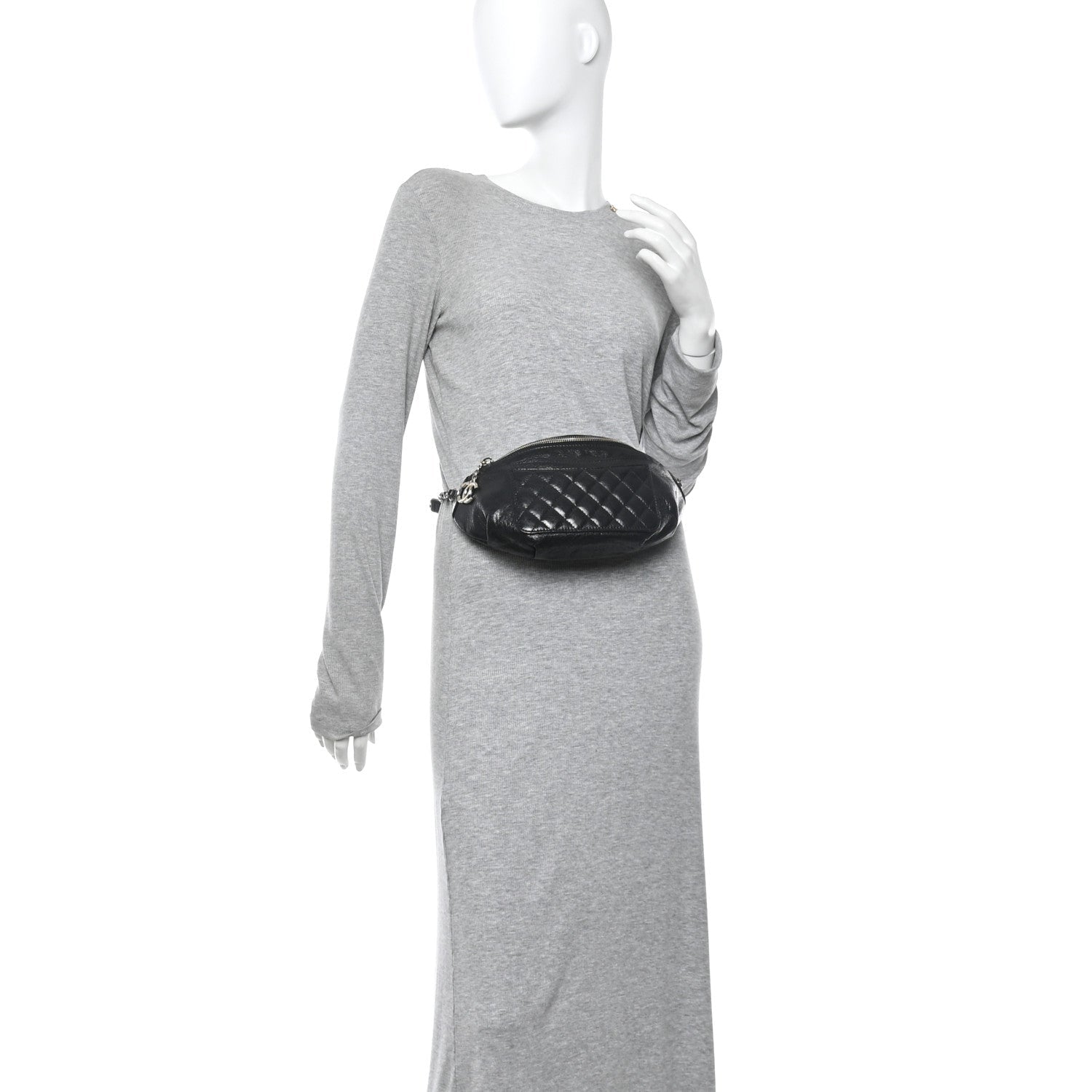 Chanel Crumpled Glazed Lambskin Quilted Waist Bag Fanny Pack Black