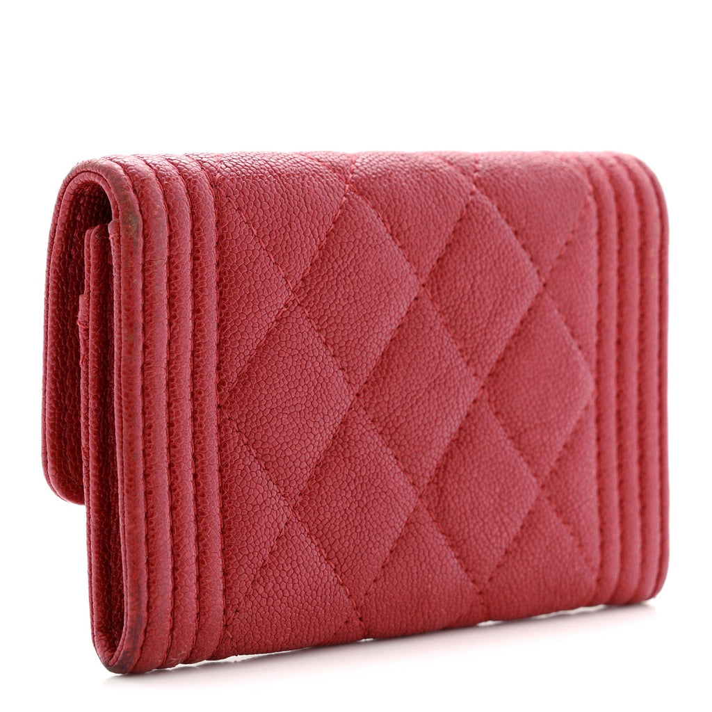 Caviar Quilted Boy Flap Card Holder Wallet Red