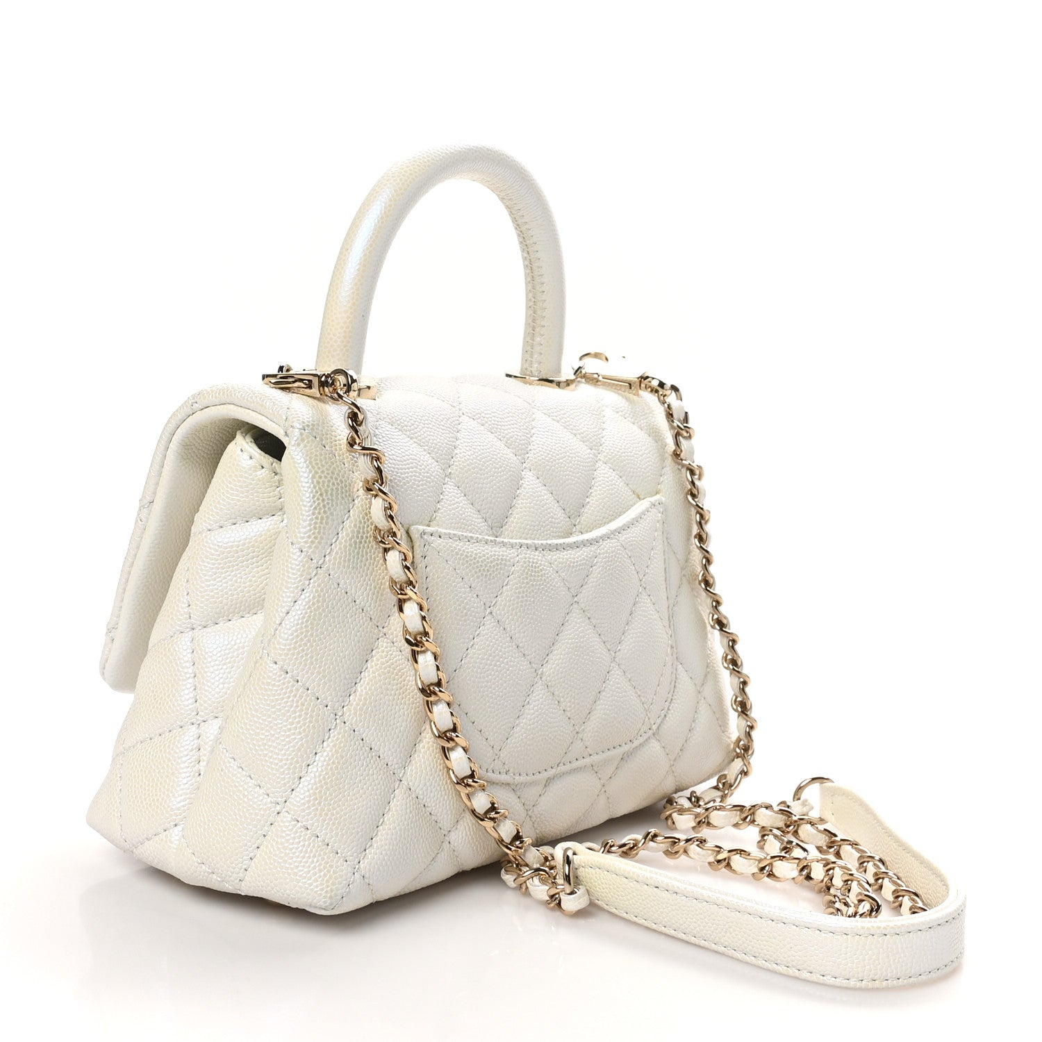 Chanel Iridescent Caviar Quilted Extra Mini Coco Handle Flap White