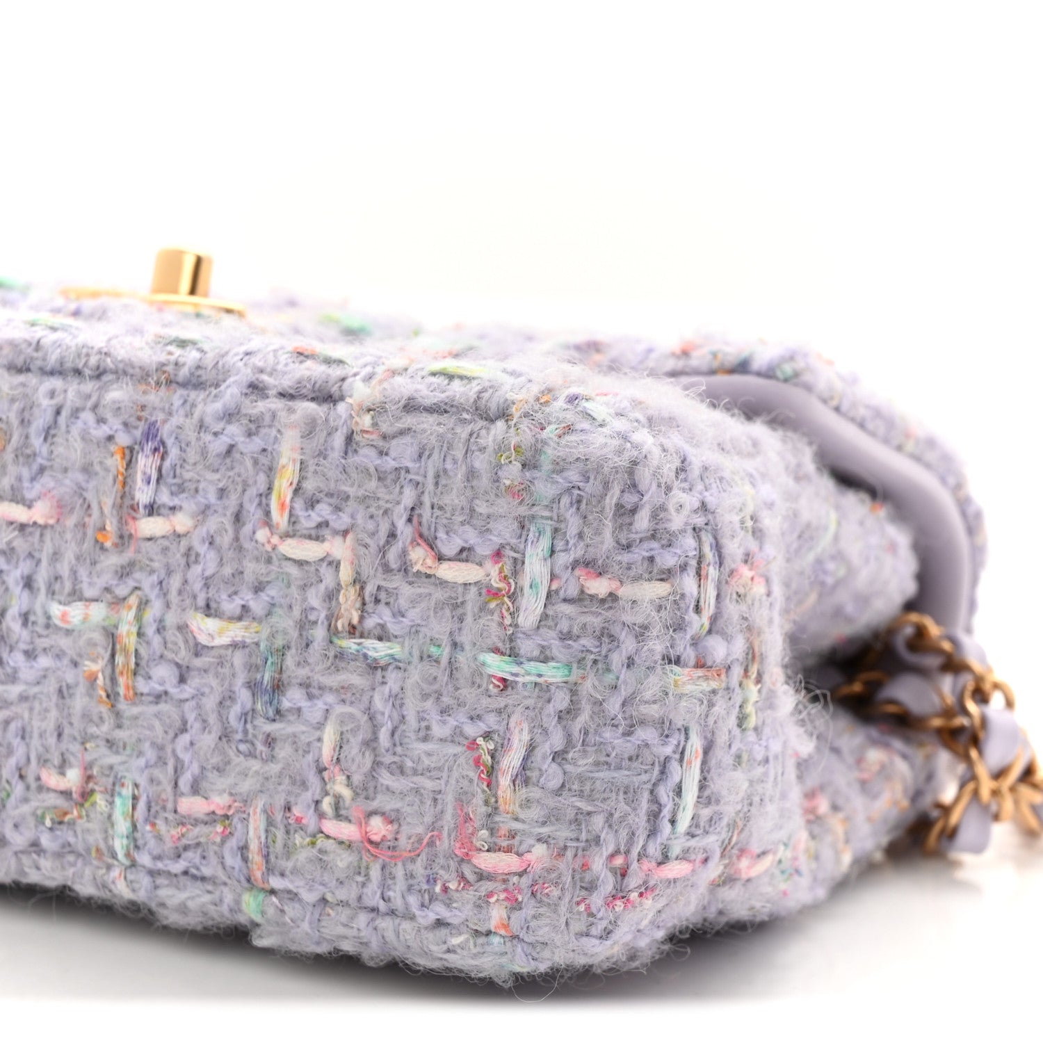 Chanel Tweed Quilted Pearl Twist Mini Rectangular Flap Purple