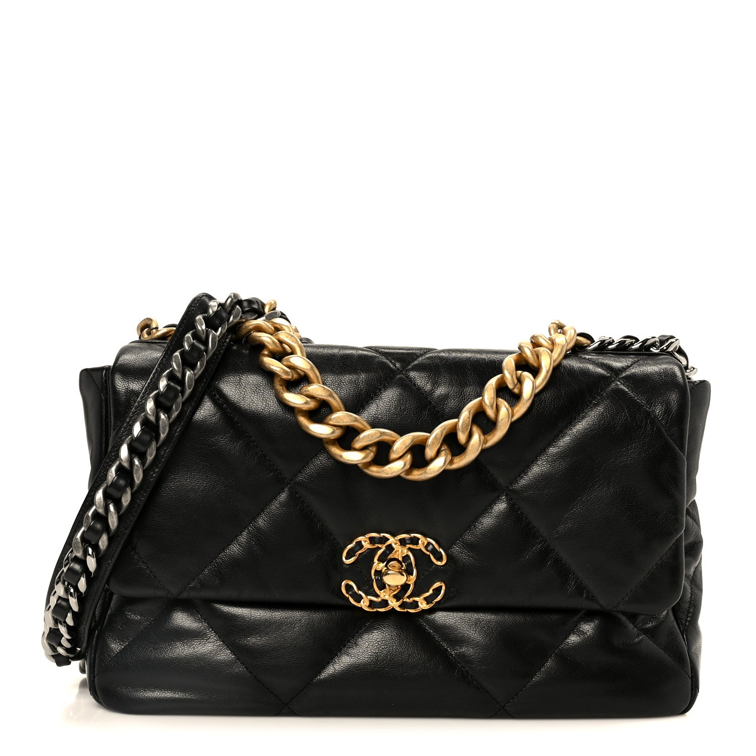 Chanel Goatskin Quilted Large Chanel 19 Flap Black