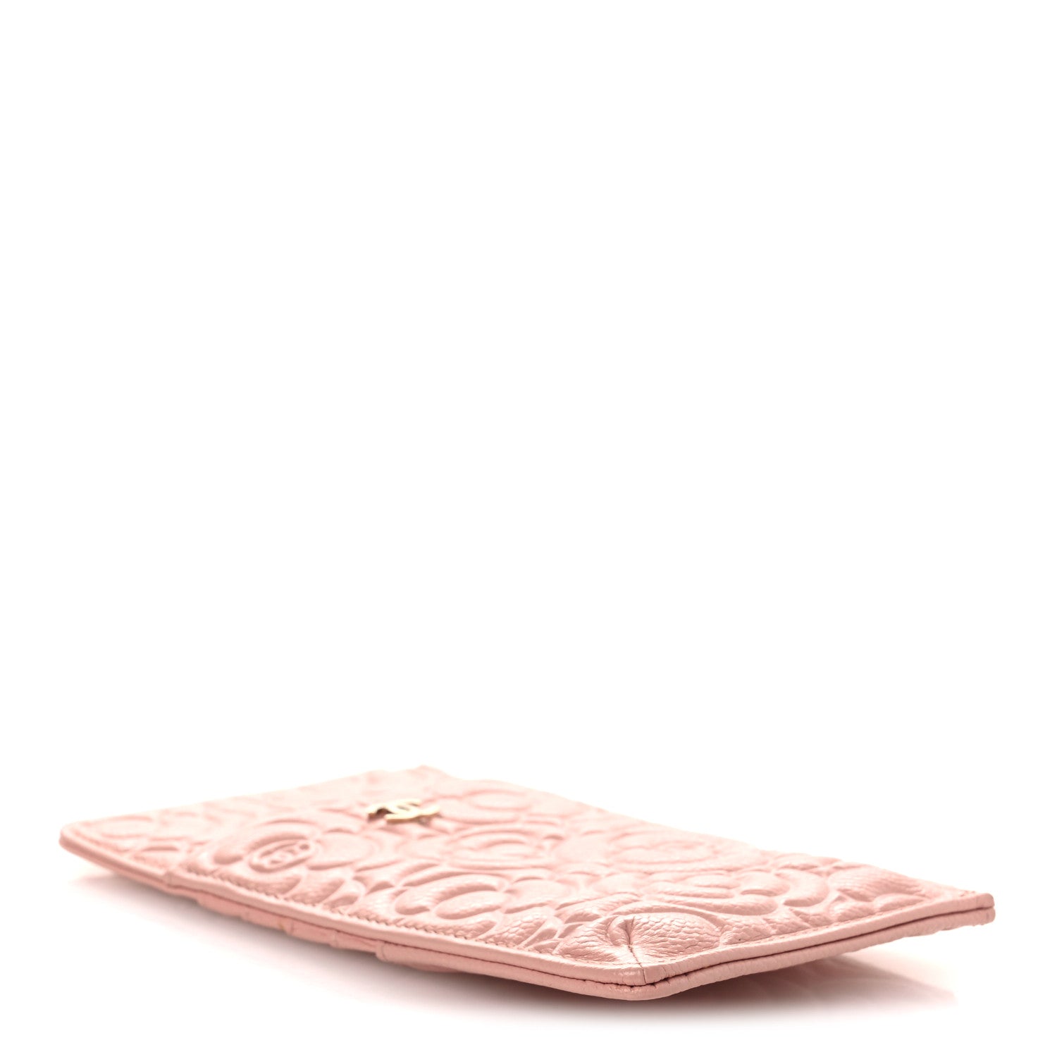 Caviar Camellia Embossed Classic Flat Wallet Pouch Pink