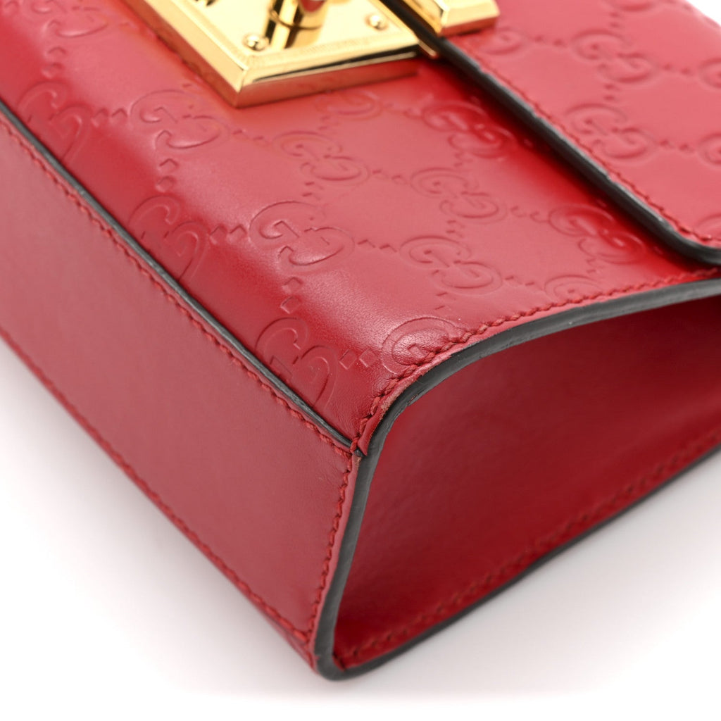 Gucci Guccissima Small Padlock Shoulder Bag Hibiscus Red