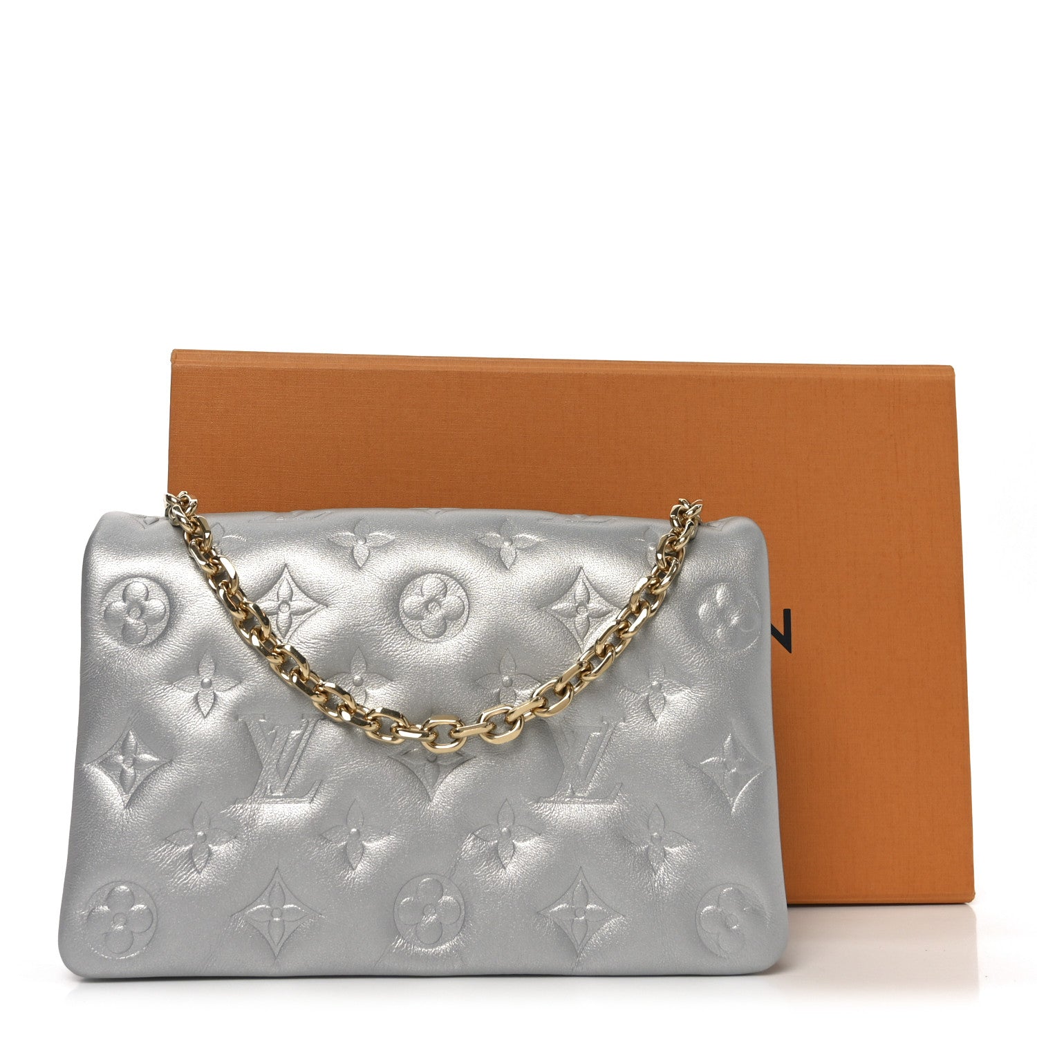 Louis Vuitton Metallic Lambskin Embossed Monogram Pochette Coussin Silver