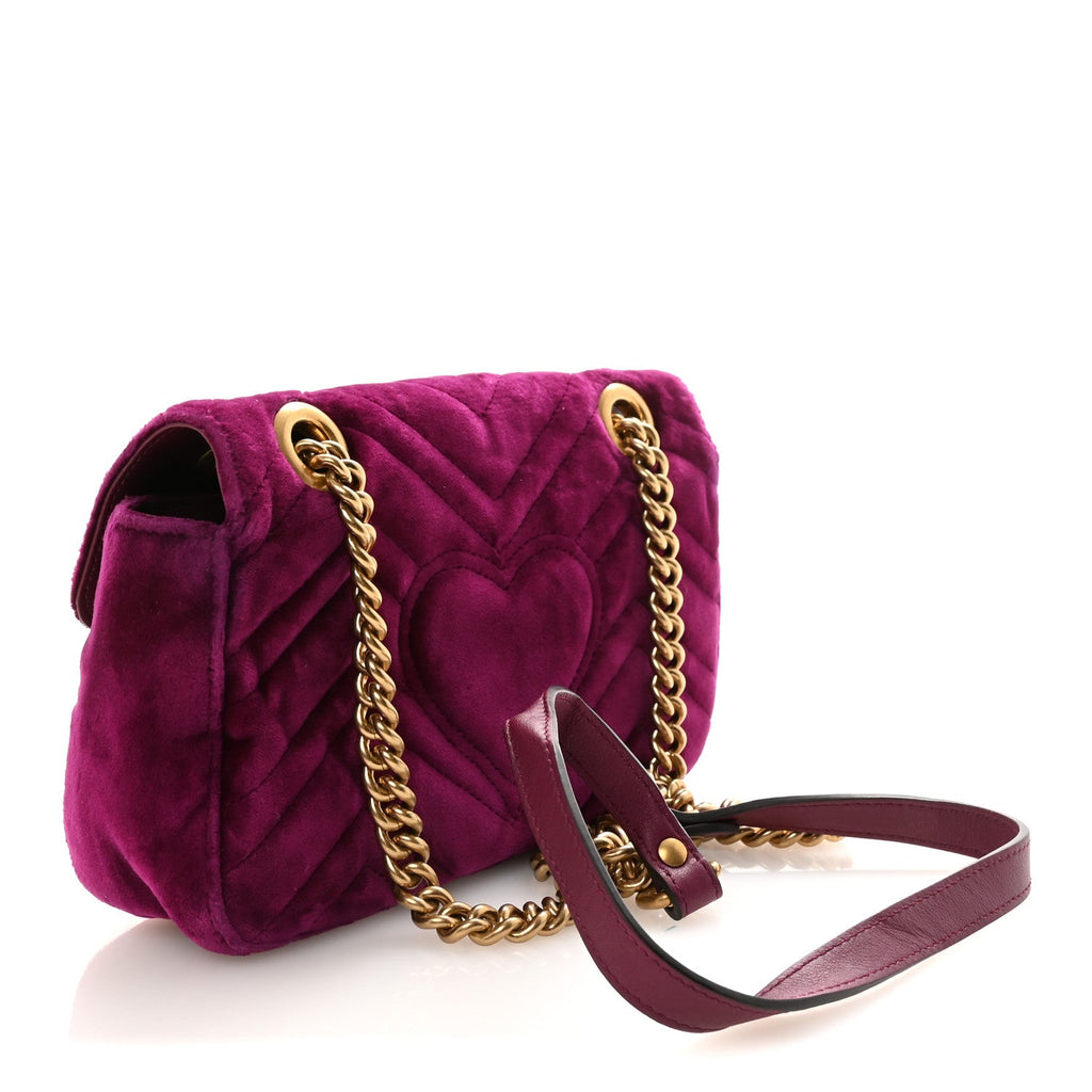 Gucci Velvet Matelasse Mini GG Marmont Shoulder Bag Fuchsia Violet Cyclamen