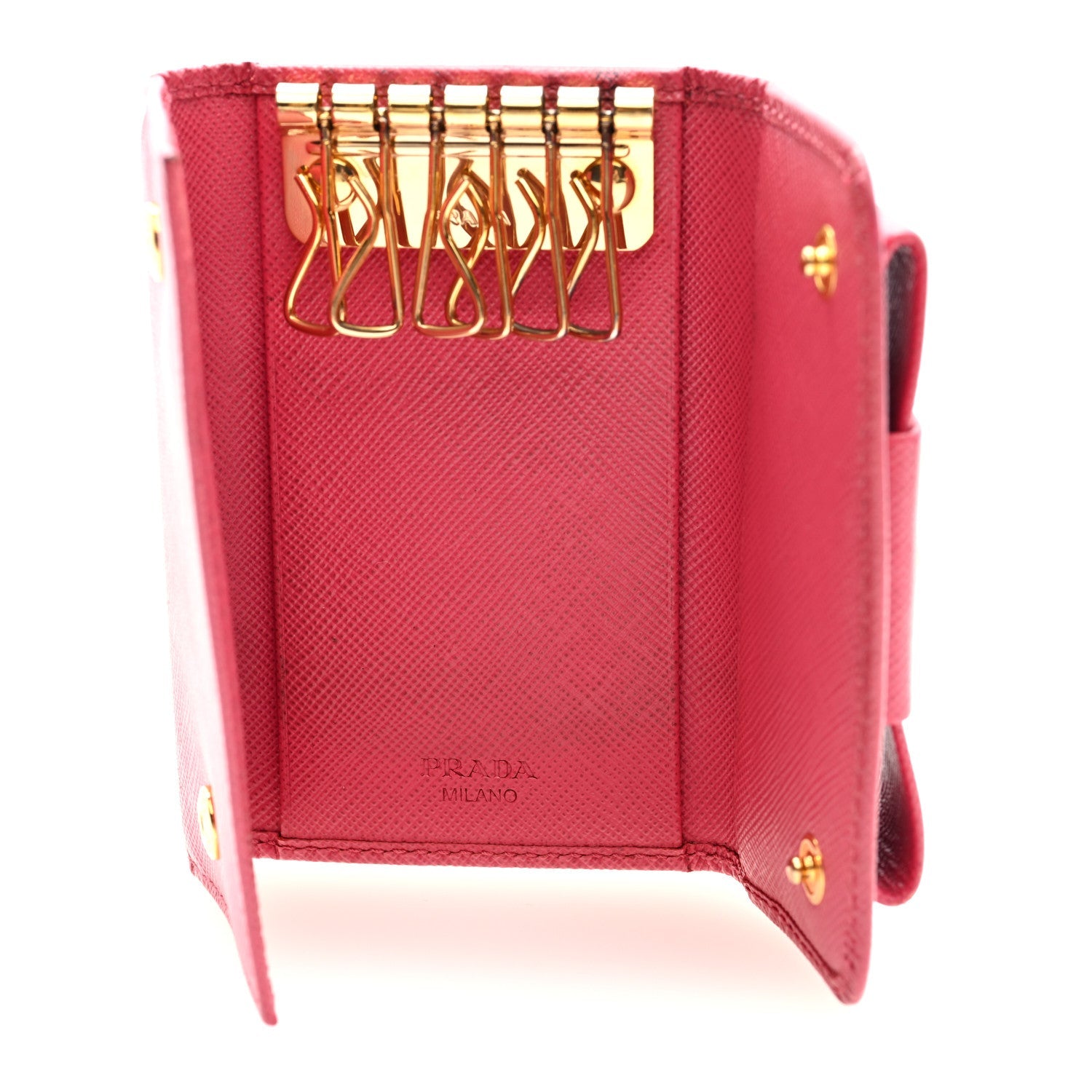 Prada Saffiano Fiocco Bow Metal 6 Key Holder Peonia