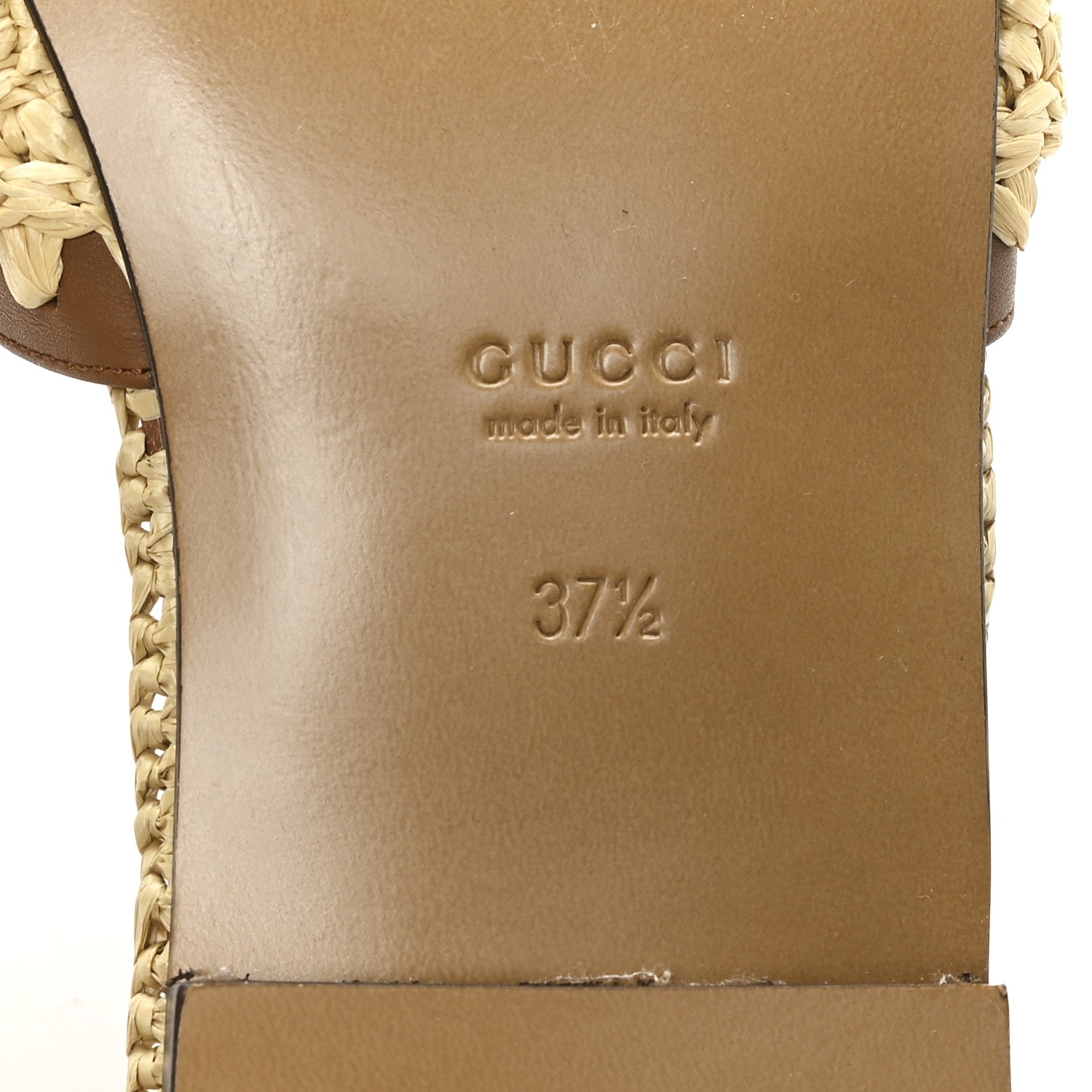 Gucci Raffia Interlocking G Flat Slide Sandals 37.5 Bright Natural Sundial