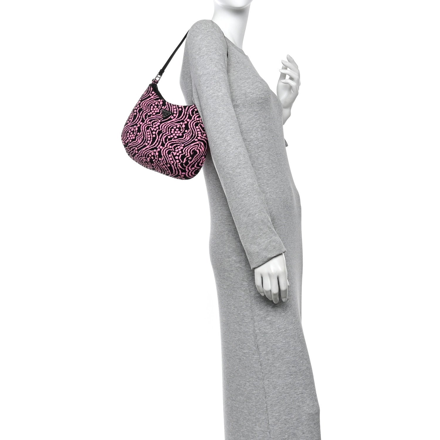 Prada Maglia Jacquard Cleo Shoulder Bag Black Rosa