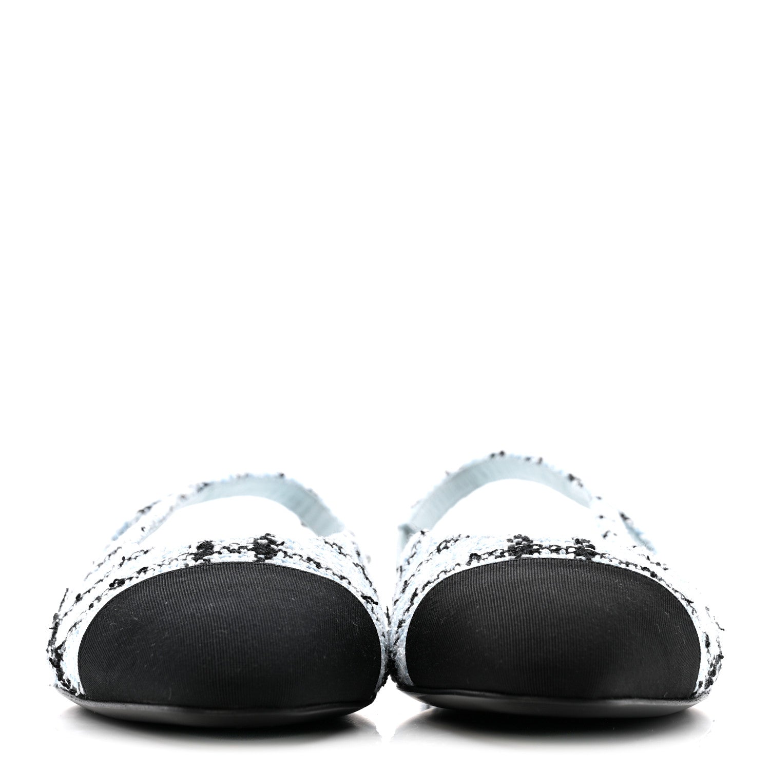 Chanel Tweed Grosgrain Cap Toe Slingback Flats 37 Blue White Black