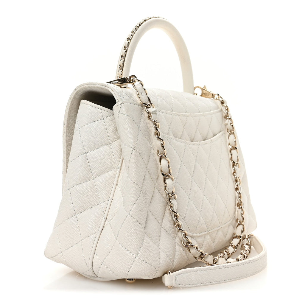 Chanel Caviar Quilted Small Chain Coco Handle Flap White