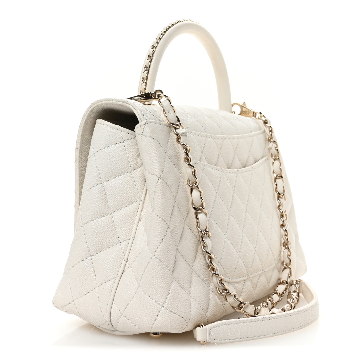 Chanel Caviar Quilted Small Chain Coco Handle Flap White