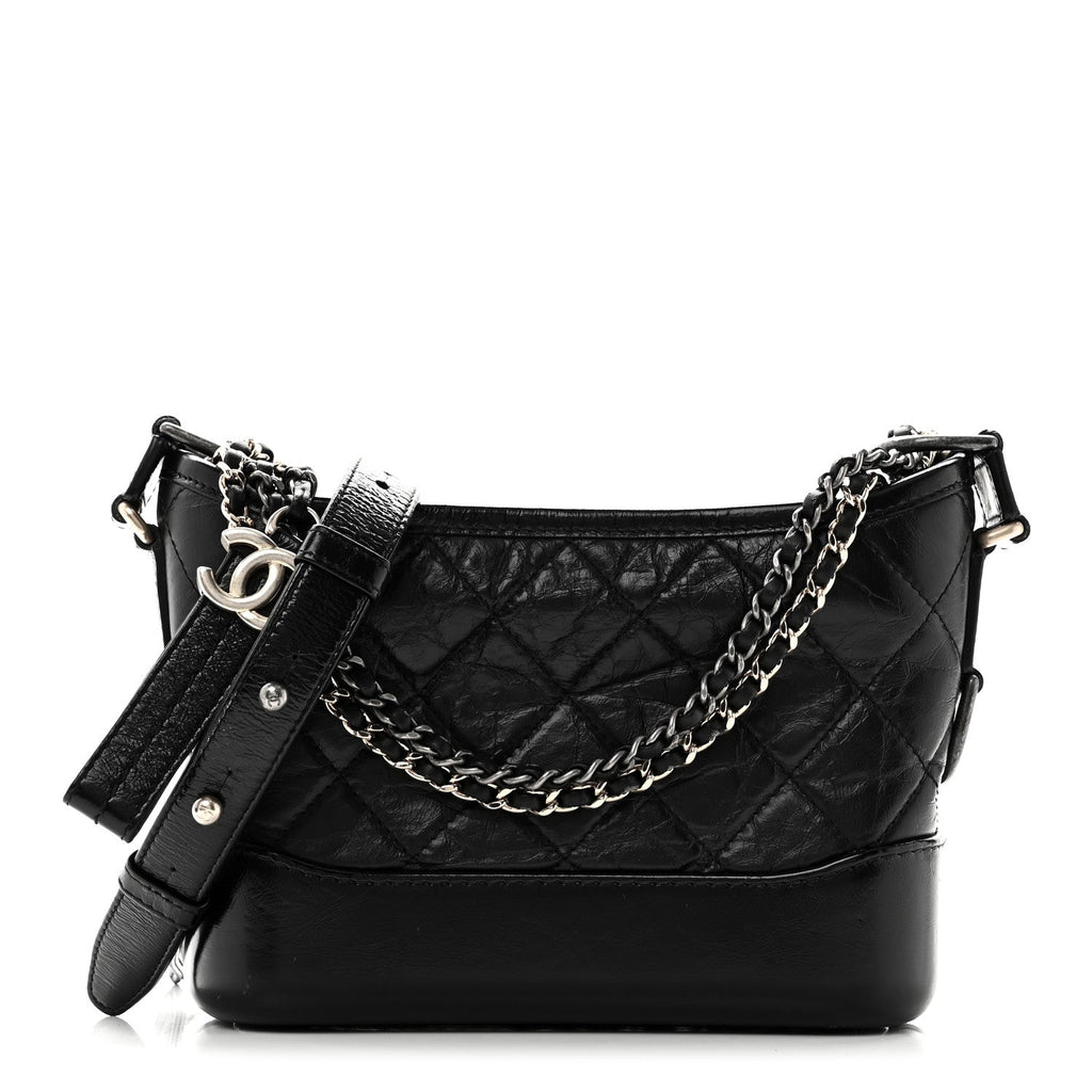 Chanel Aged Calfskin Quilted Small Gabrielle Hobo Black