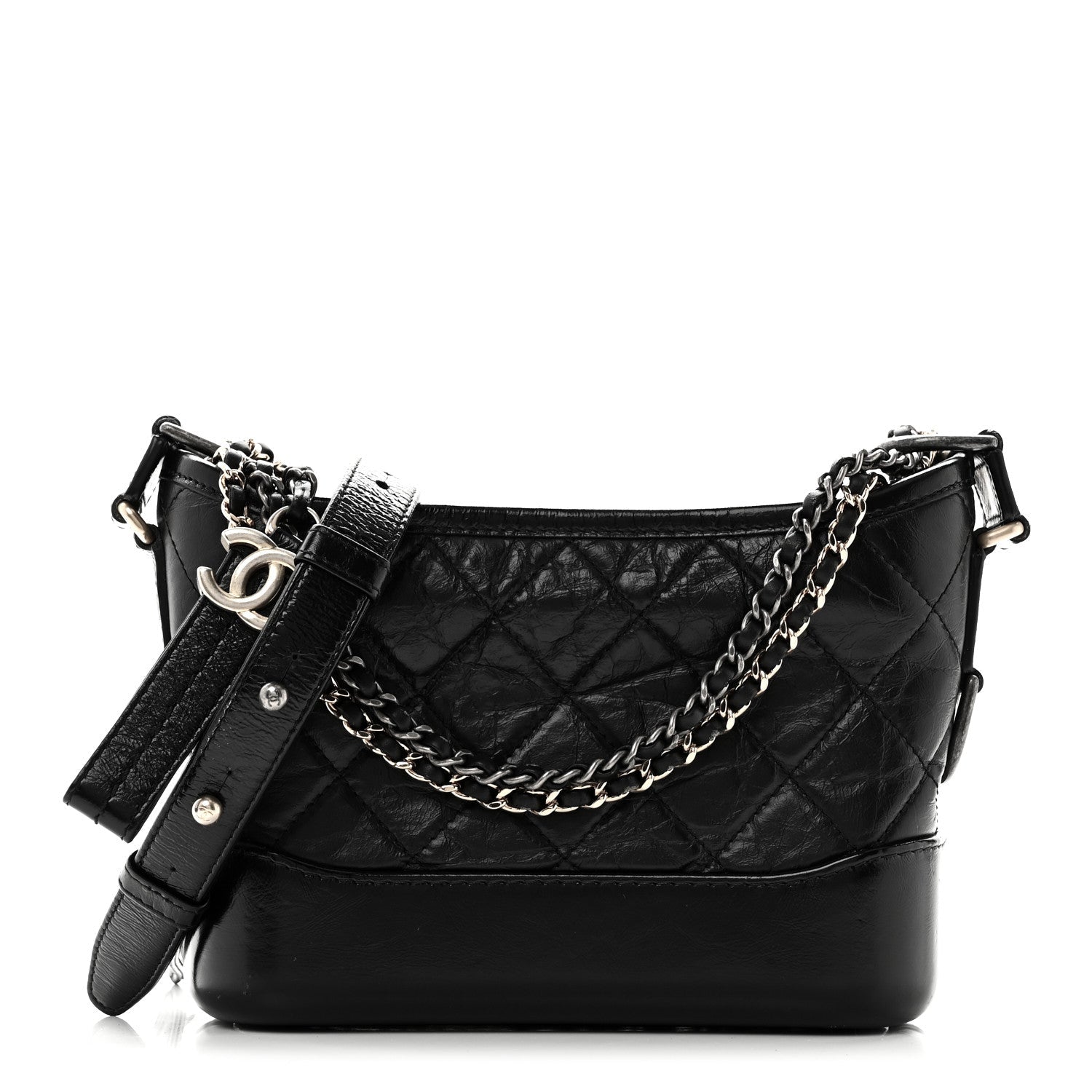 Chanel Aged Calfskin Quilted Small Gabrielle Hobo Black