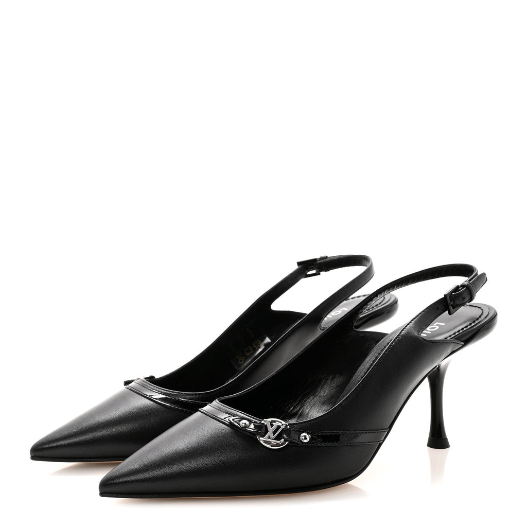 Louis Vuitton Lambskin 6AM Slingback Pumps 37.5 Black