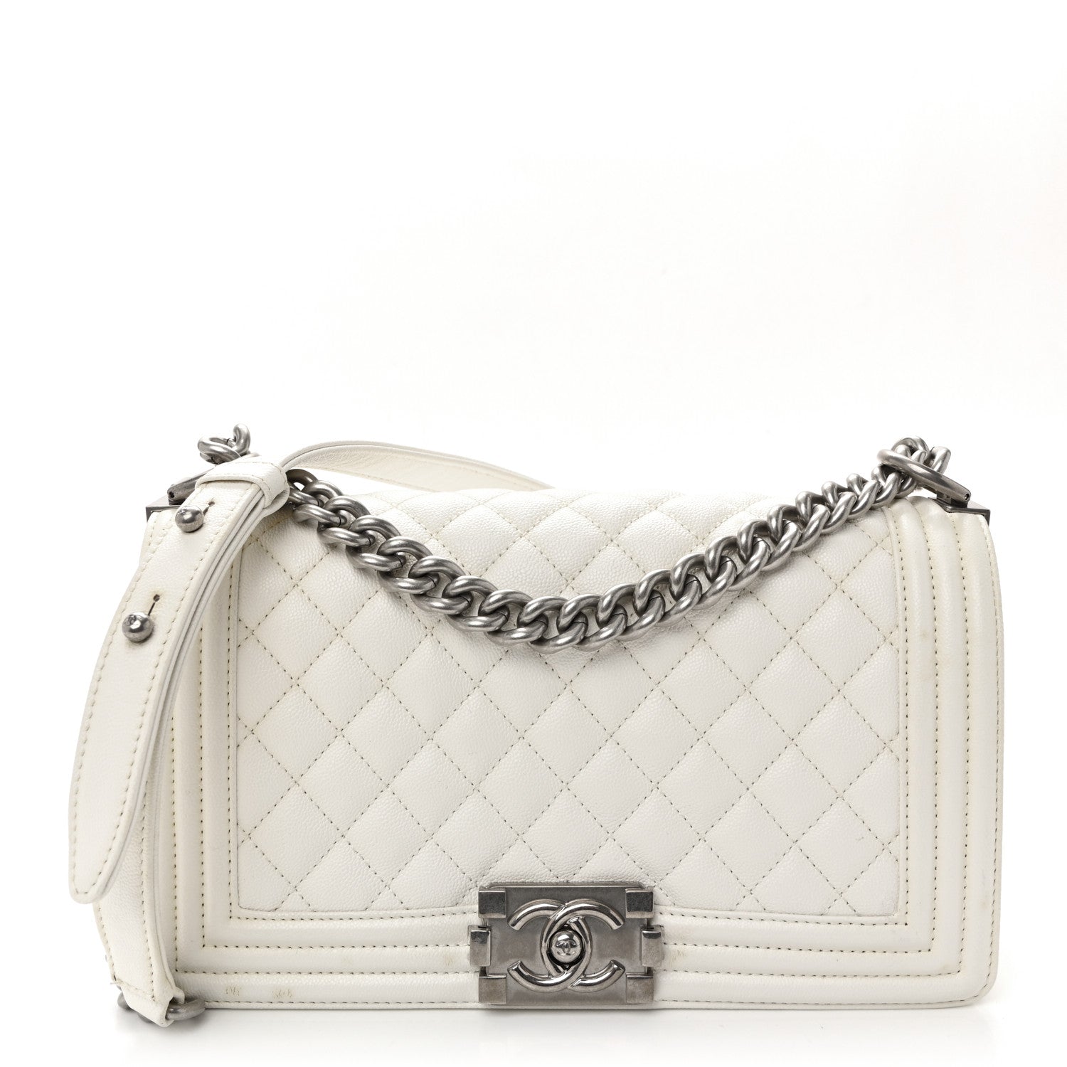 Chanel Caviar Quilted Medium Boy Flap White