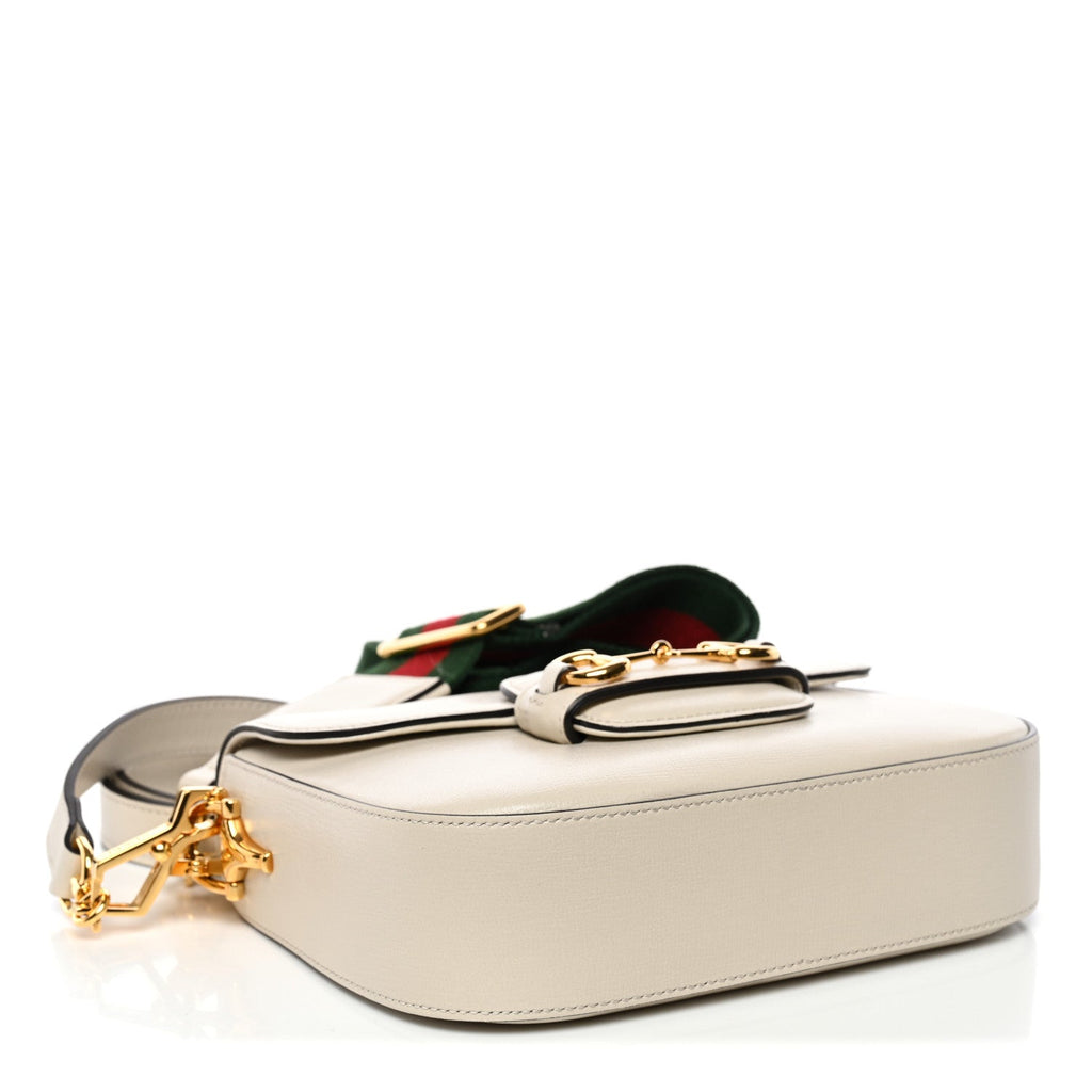 Gucci Azalea Calfskin Web Mini Horsebit 1955 Shoulder Bag Mystic White