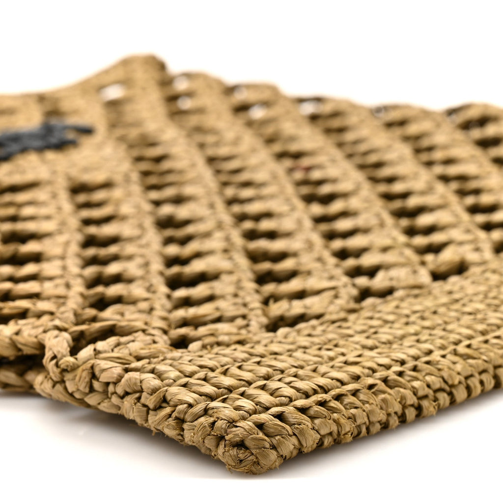 Prada Yarn Raffia Effect Embroidered Logo Tote Oliva