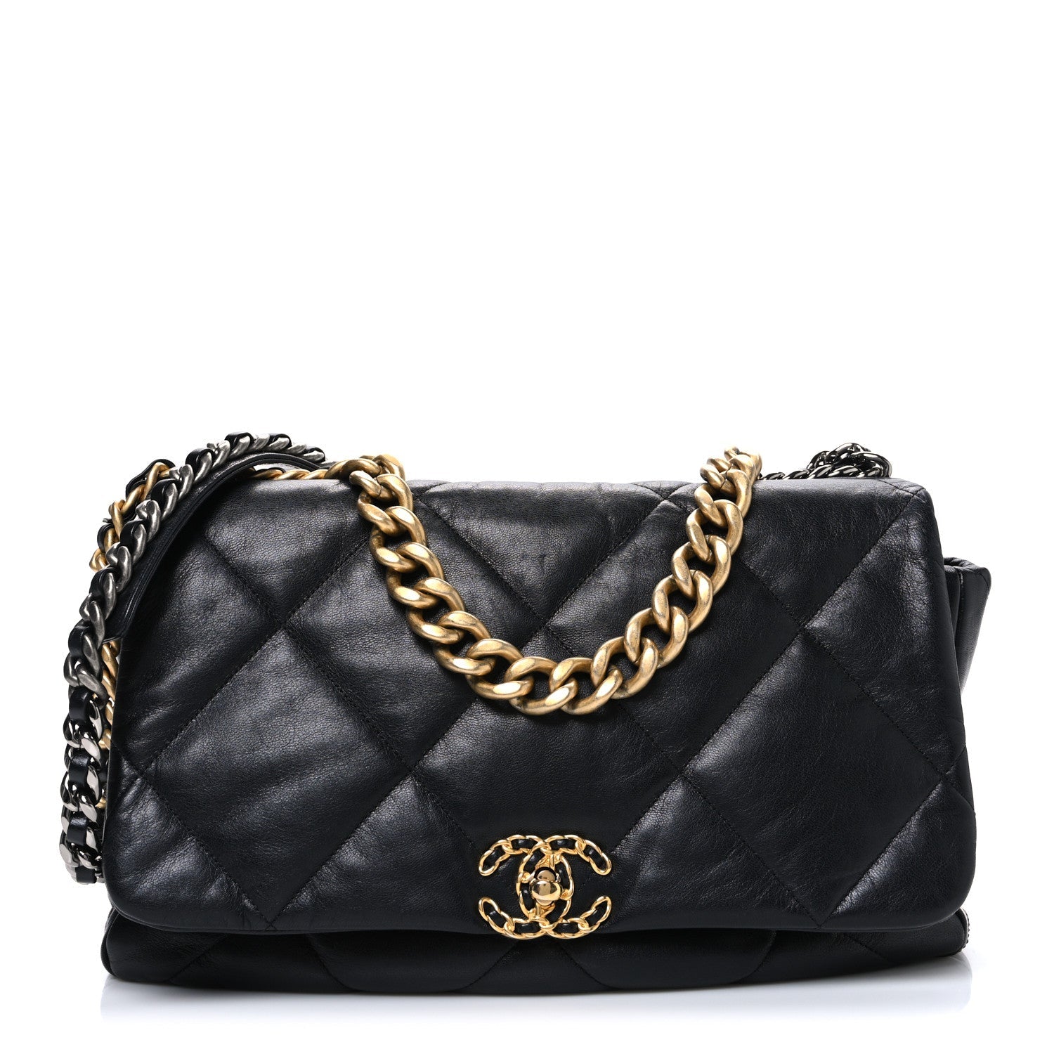 Chanel Shiny Goatskin Quilted Maxi Chanel 19 Flap Black