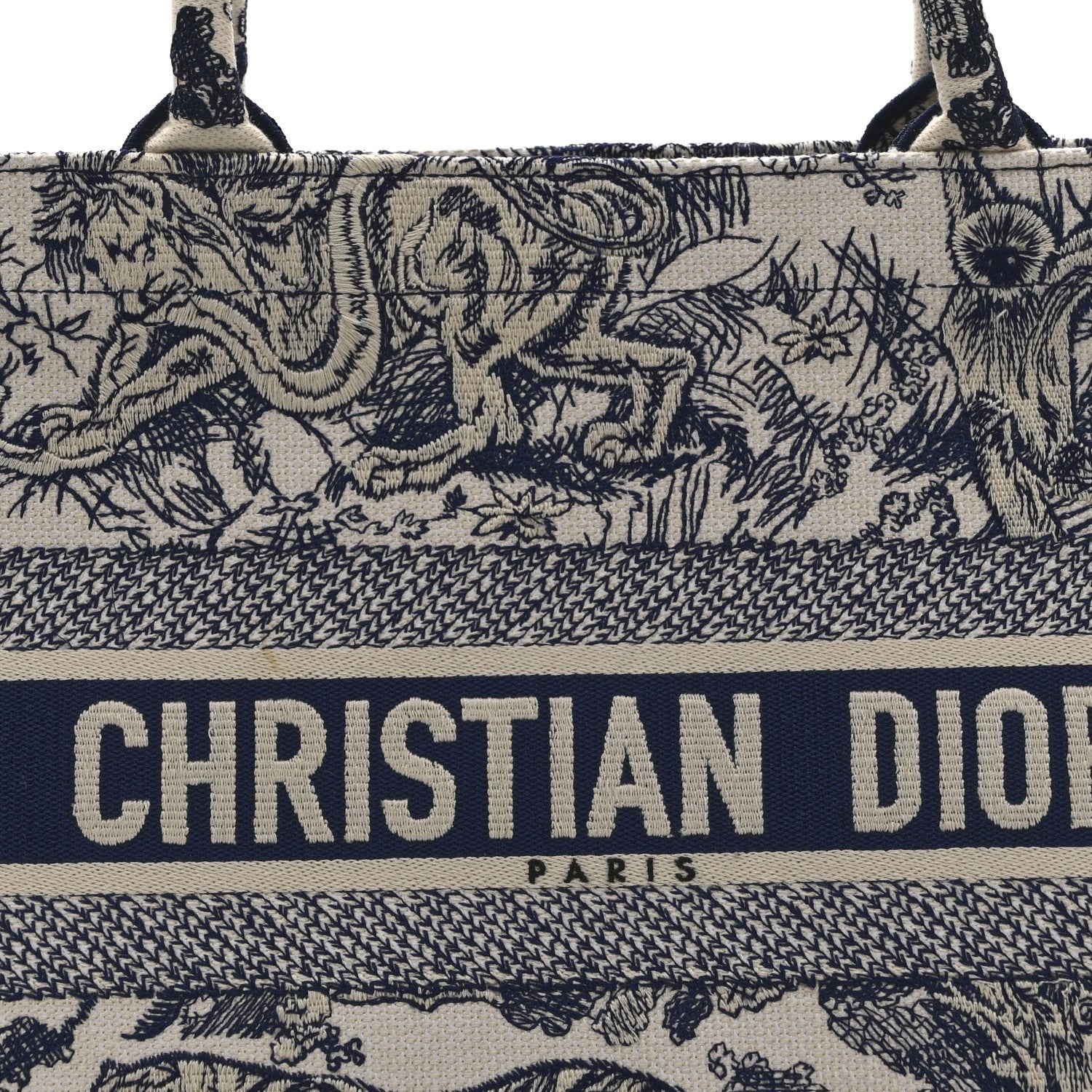 Christian Dior Canvas Embroidered Medium Dioriviera Toile De Jouy Book Tote Blue