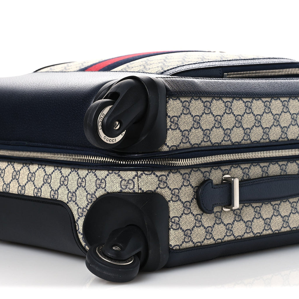 Gucci GG Supreme Monogram Textured Dollar Calfskin Web Small Savoy Cabin Trolley Beige Blue