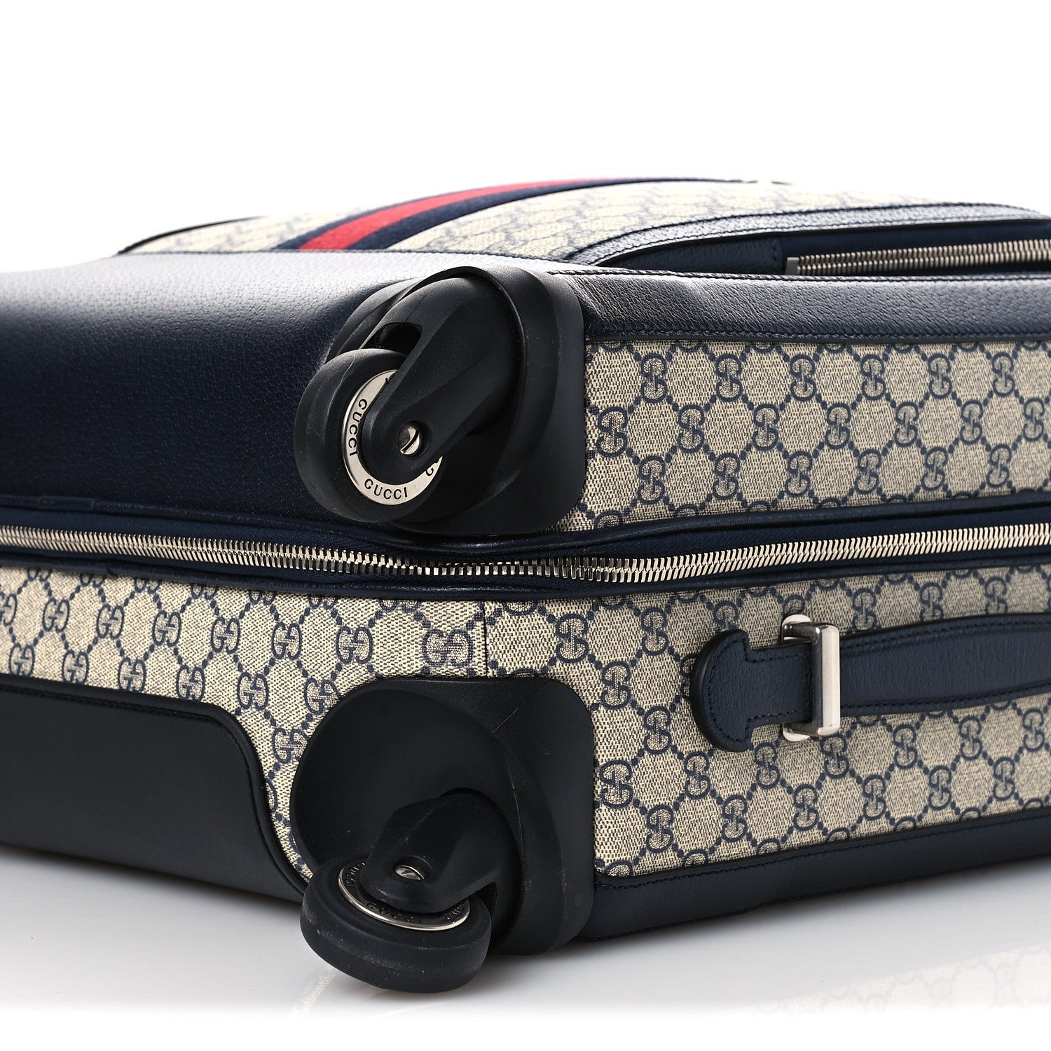 Gucci GG Supreme Monogram Textured Dollar Calfskin Web Small Savoy Cabin Trolley Beige Blue