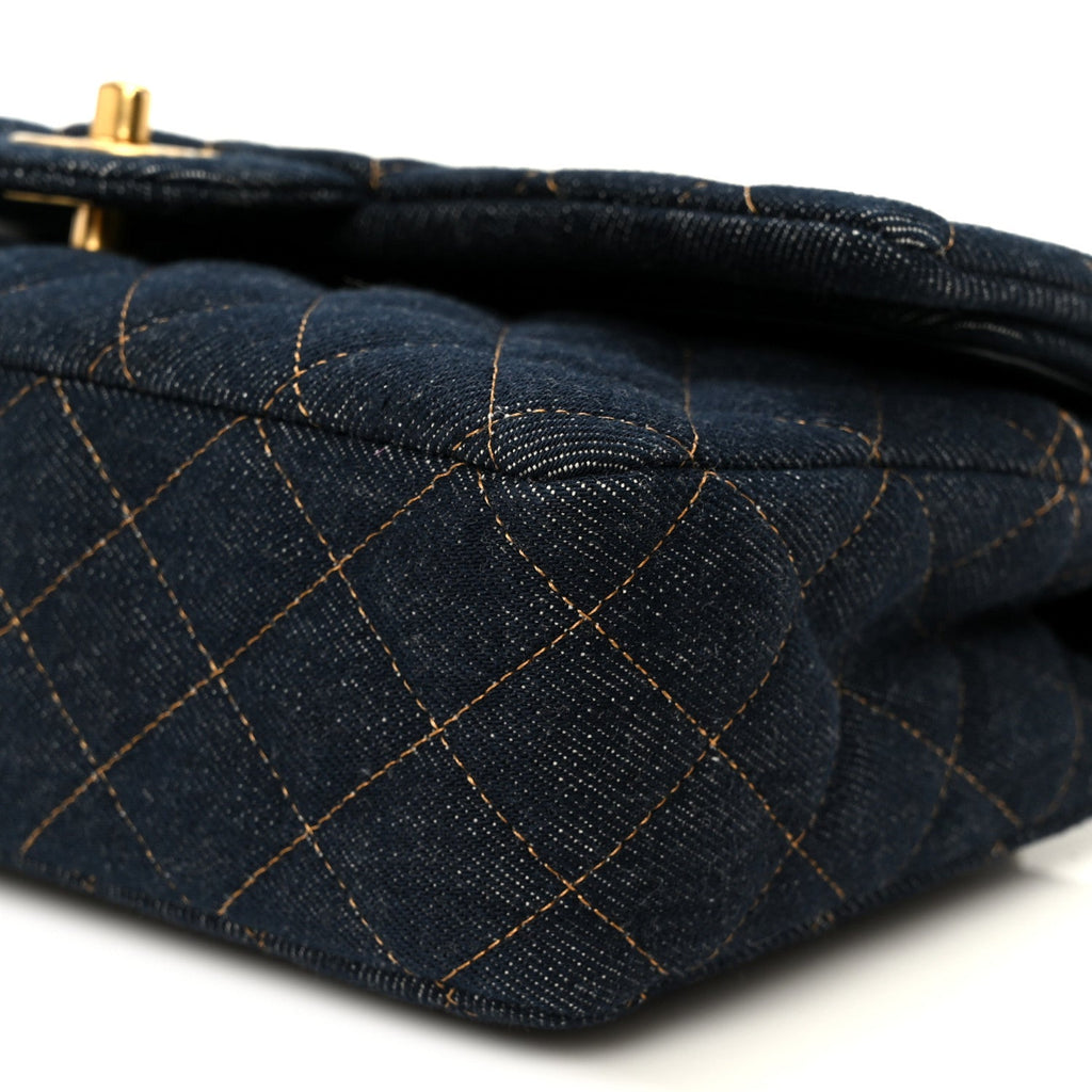 Chanel Denim Quilted Medium Double Flap Dark Blue