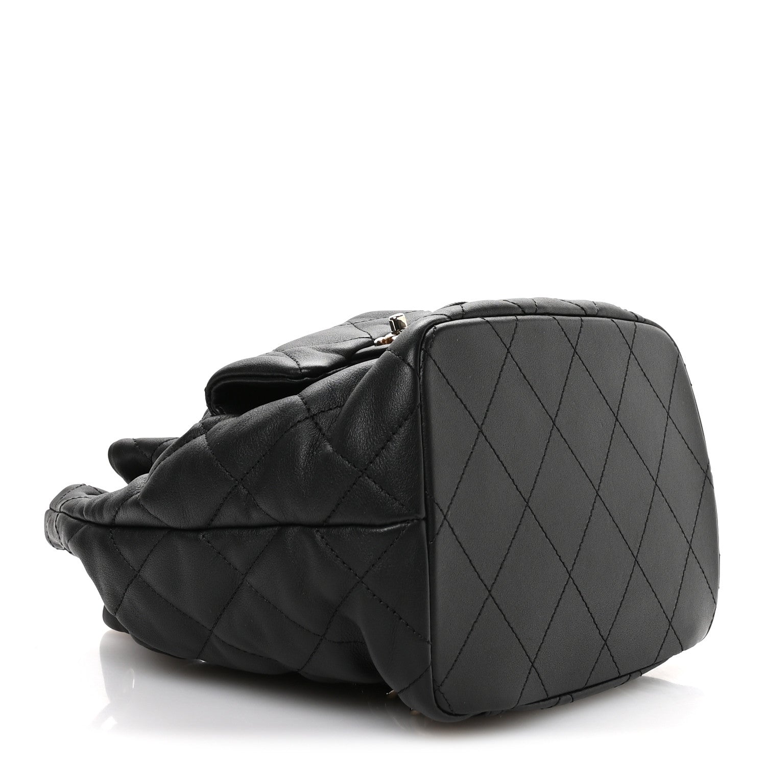 Chanel Lambskin Quilted Double Pocket Drawstring Backpack Black