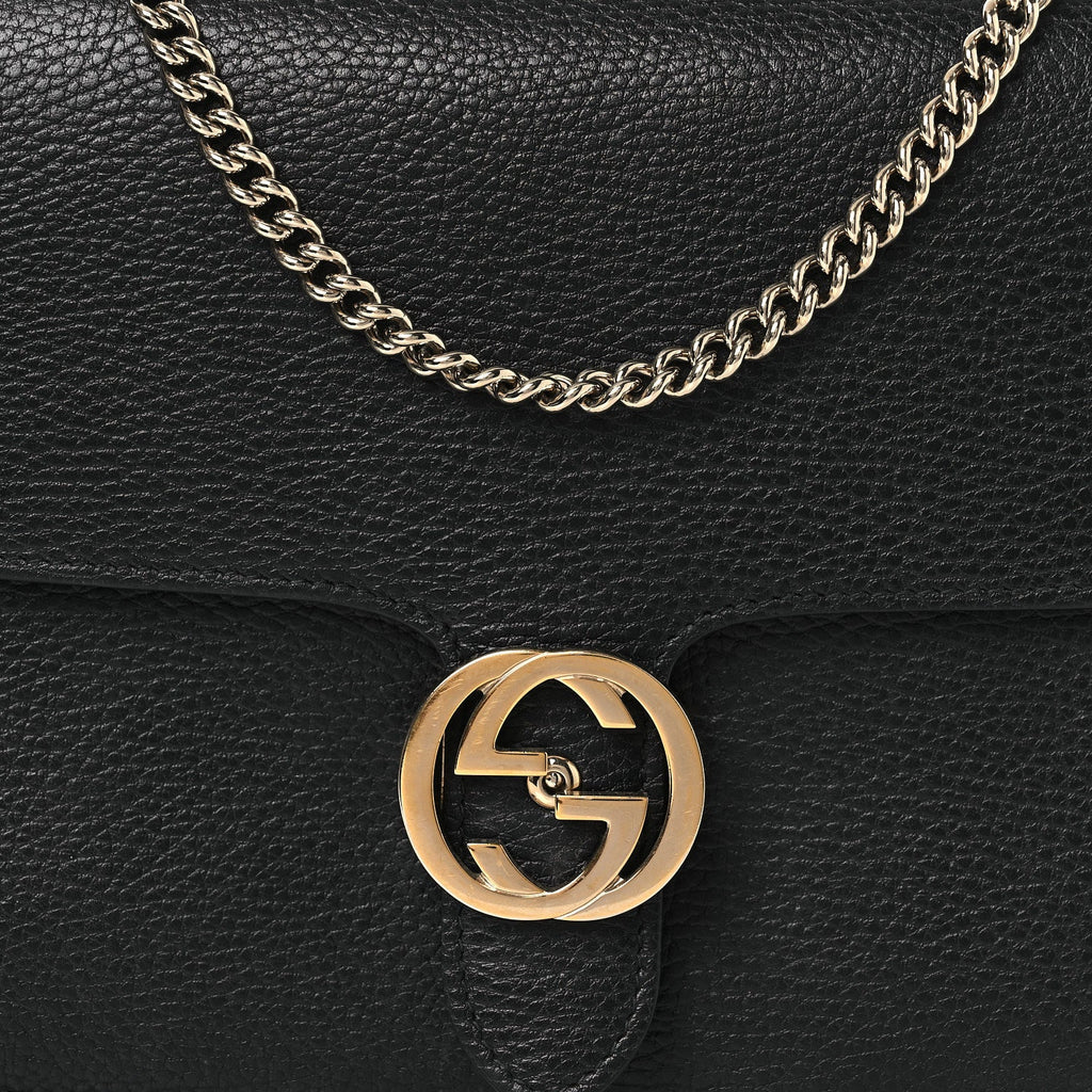 Gucci Dollar Calfskin Interlocking G Shoulder Bag Black