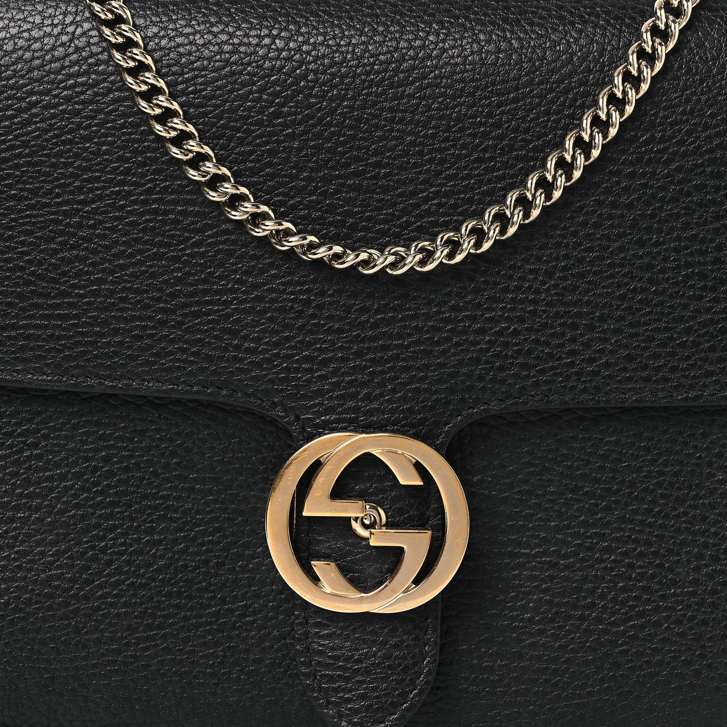 Gucci Dollar Calfskin Interlocking G Shoulder Bag Black