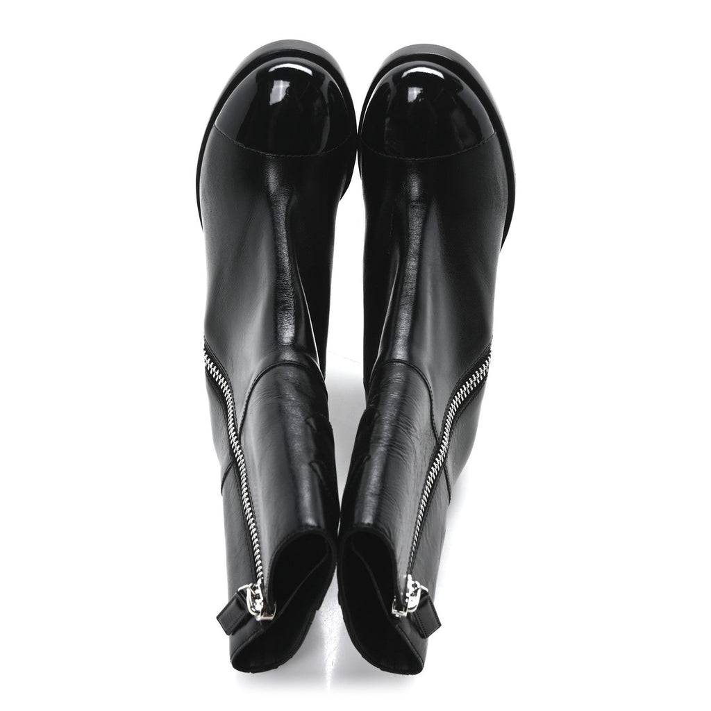 Calfskin Patent Quilted Cap Toe CC Boots 37 Black