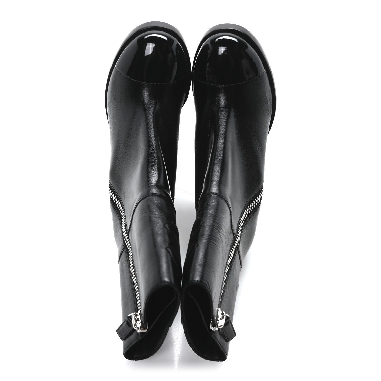Calfskin Patent Quilted Cap Toe CC Boots 37 Black