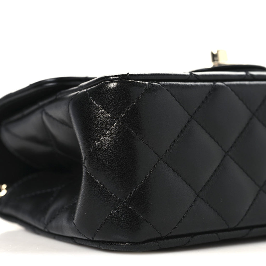 Chanel Lambskin Quilted Mini Crystal Top Handle Rectangular Flap Black