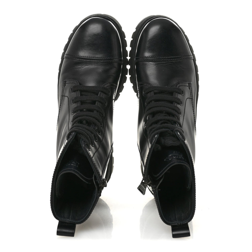Prada Spazzolato Chocolate 50mm Combat Boots 36.5 Black