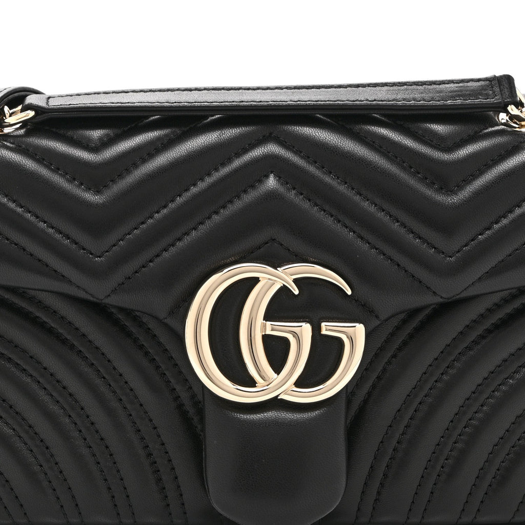 Gucci Lambskin Matelasse Medium GG Marmont Shoulder Bag Black