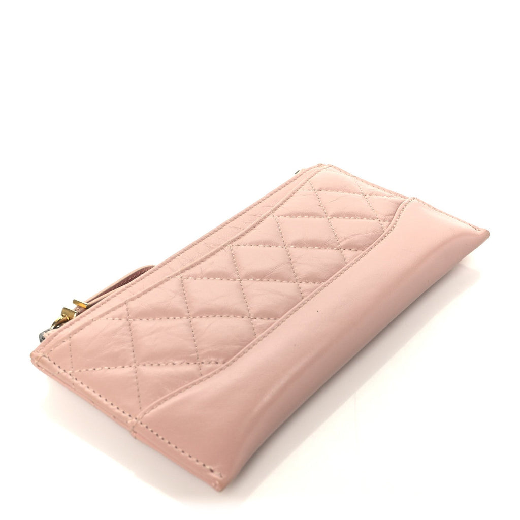 Aged Calfskin Quilted Gabrielle Zip Pouch Pink
