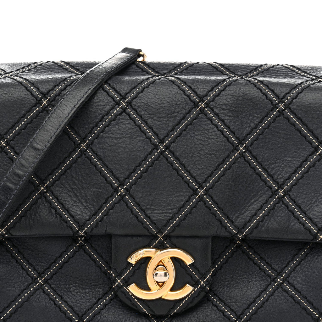 Chanel Iridescent Calfskin Triple Stitched Medium Flap Navy