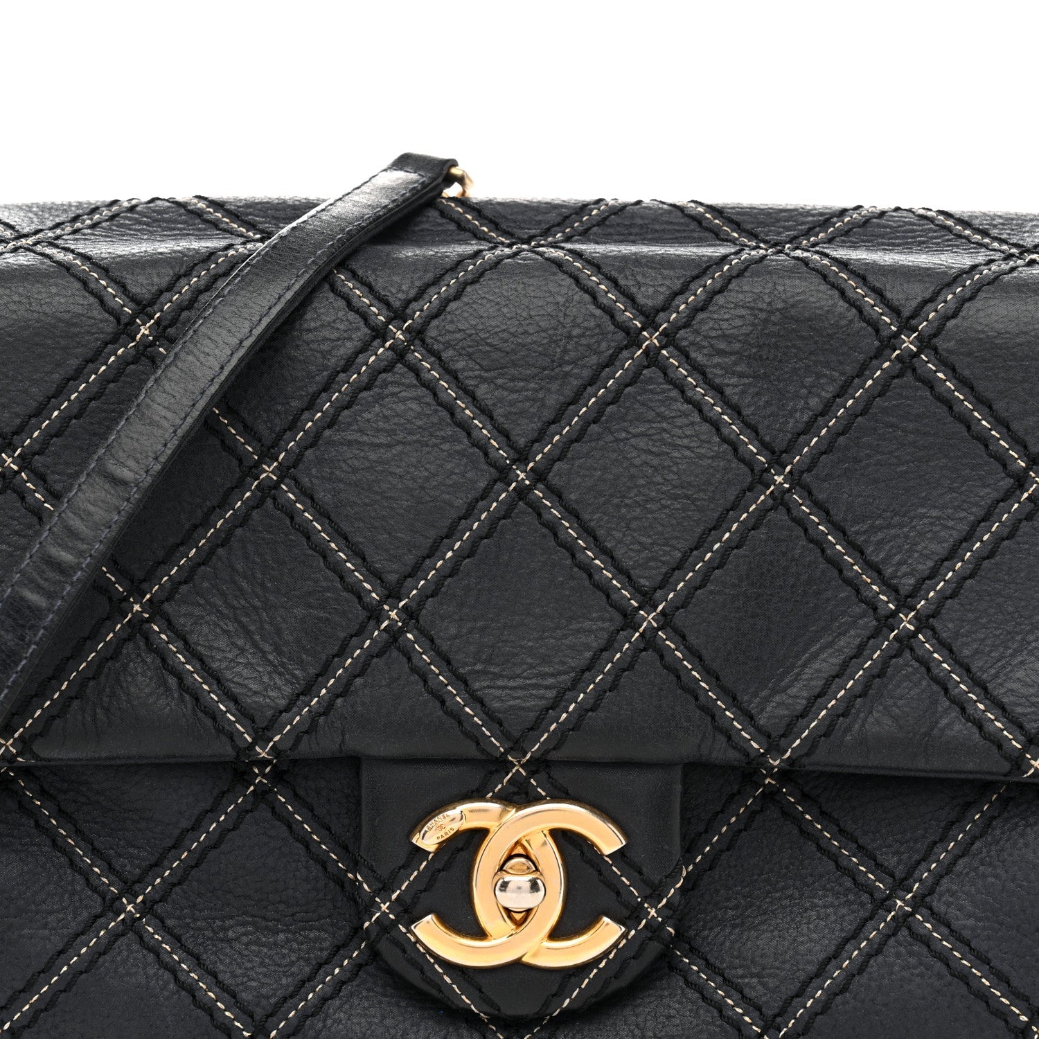 Chanel Iridescent Calfskin Triple Stitched Medium Flap Navy