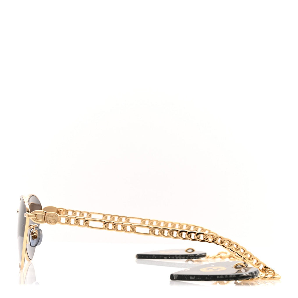 Gucci Metal Chain Cat Eye GG0977S Sunglasses Gold Grey