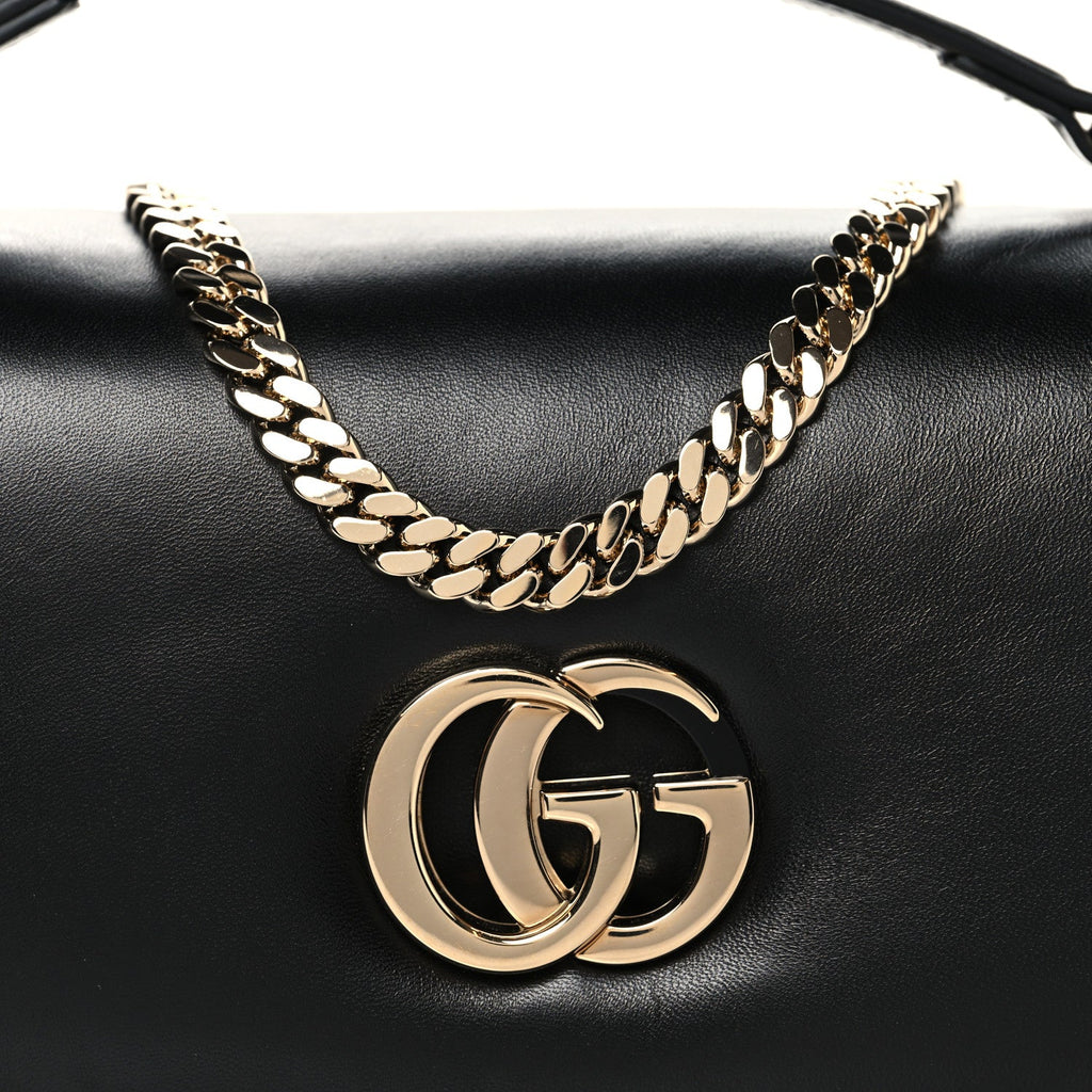 Gucci Lambskin Small GG Milano Top Handle Shoulder Bag Black