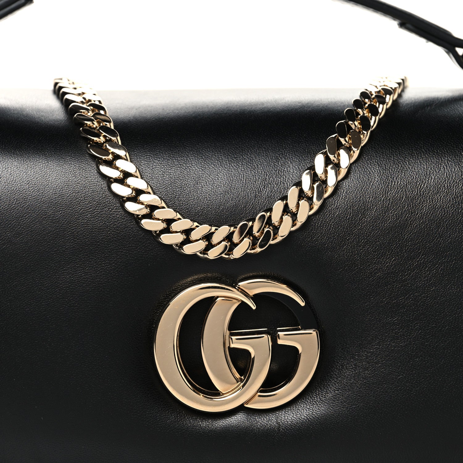 Gucci Lambskin Small GG Milano Top Handle Shoulder Bag Black