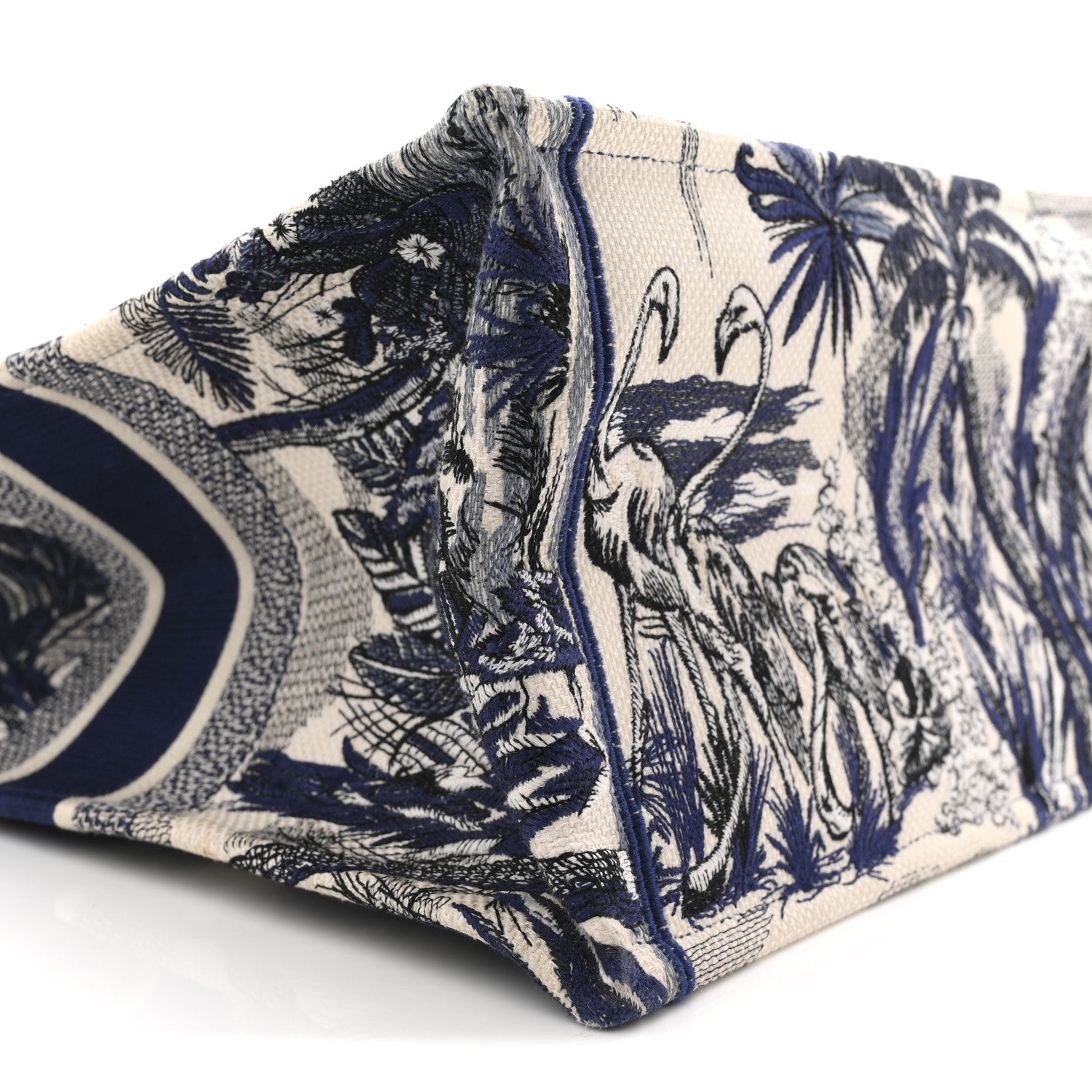 Christian Dior Canvas Embroidered Large Palm Tree Toile De Jouy Book Tote Blue