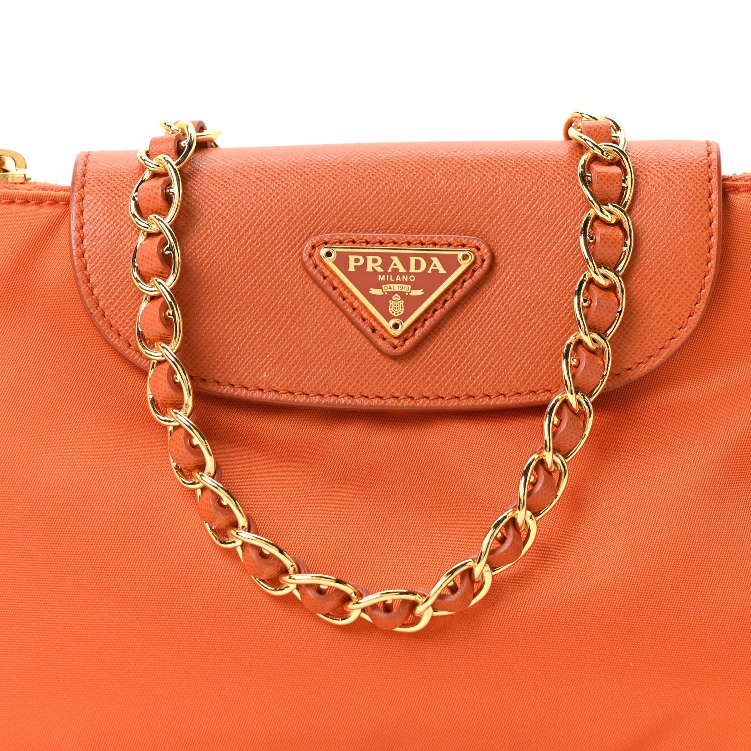 Prada Tessuto Nylon Saffiano Crossbody Bag Papaya