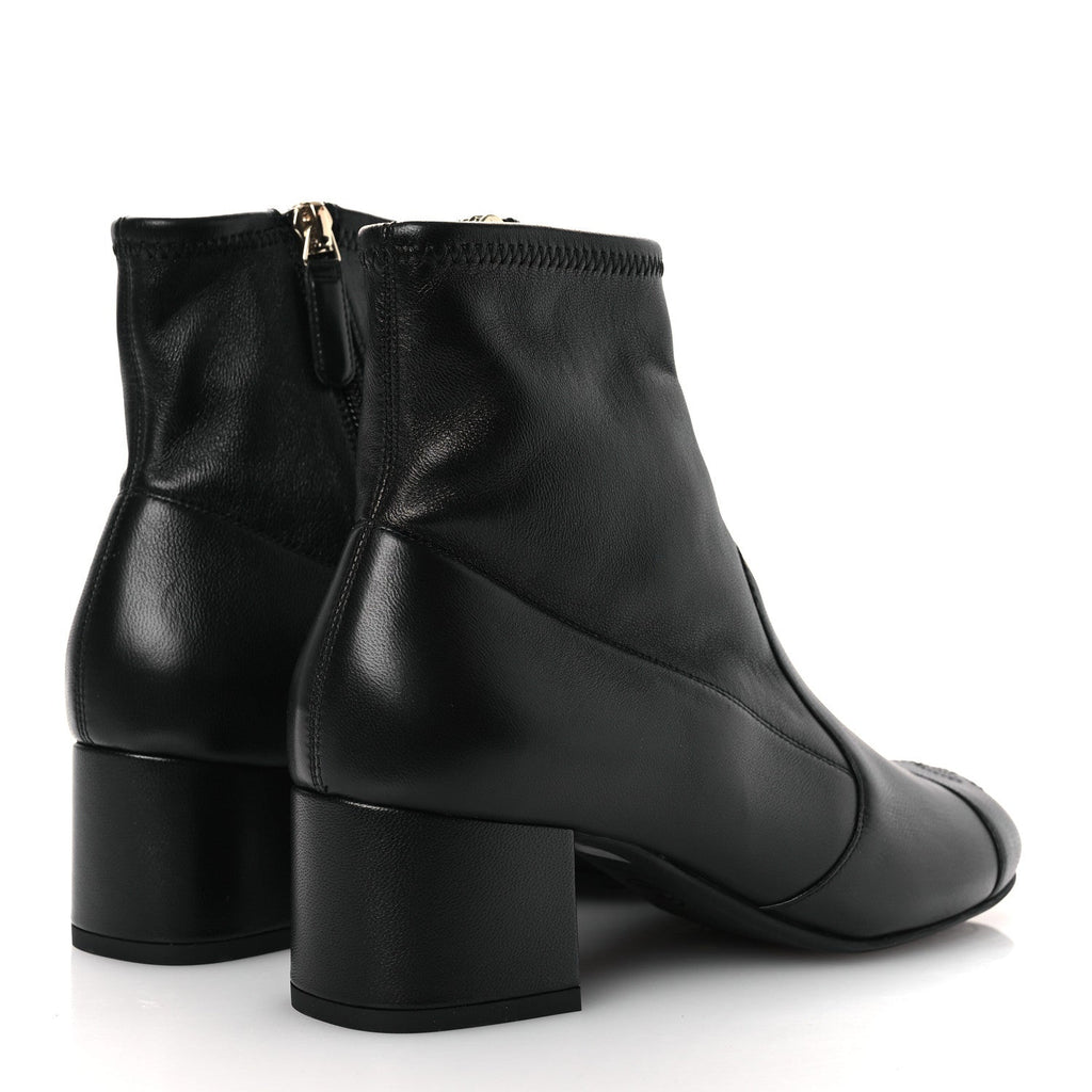 Chanel Stretch Lambskin Cap Toe CC Short Boots 36.5 Black