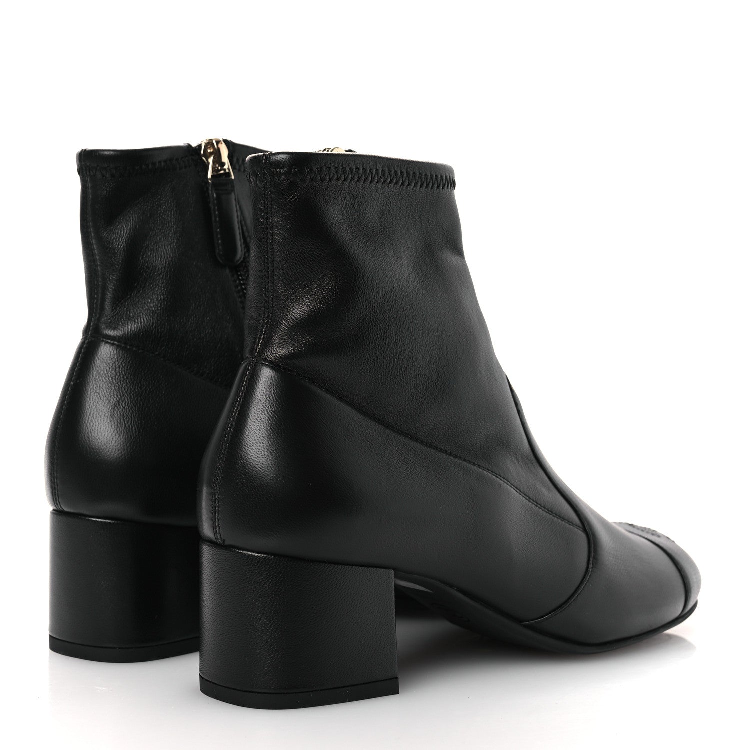 Chanel Stretch Lambskin Cap Toe CC Short Boots 36.5 Black